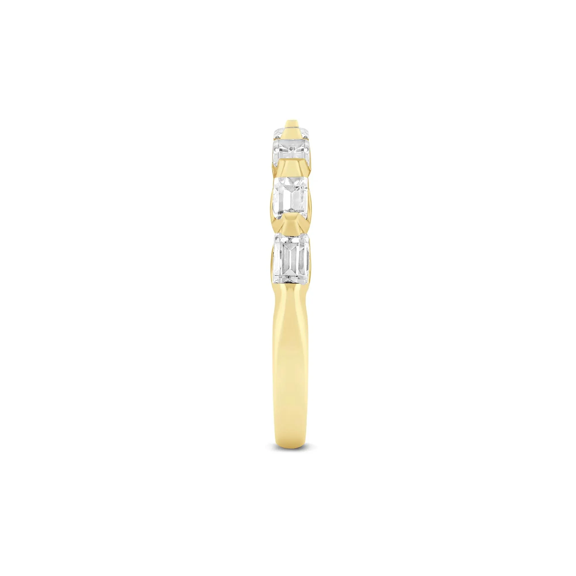 1 CT. Tw. Lab Grown Diamond Emerald-Cut Shared Prong Anniversary Band Ring 14K Yellow Gold Size 9 2mm - Image 2