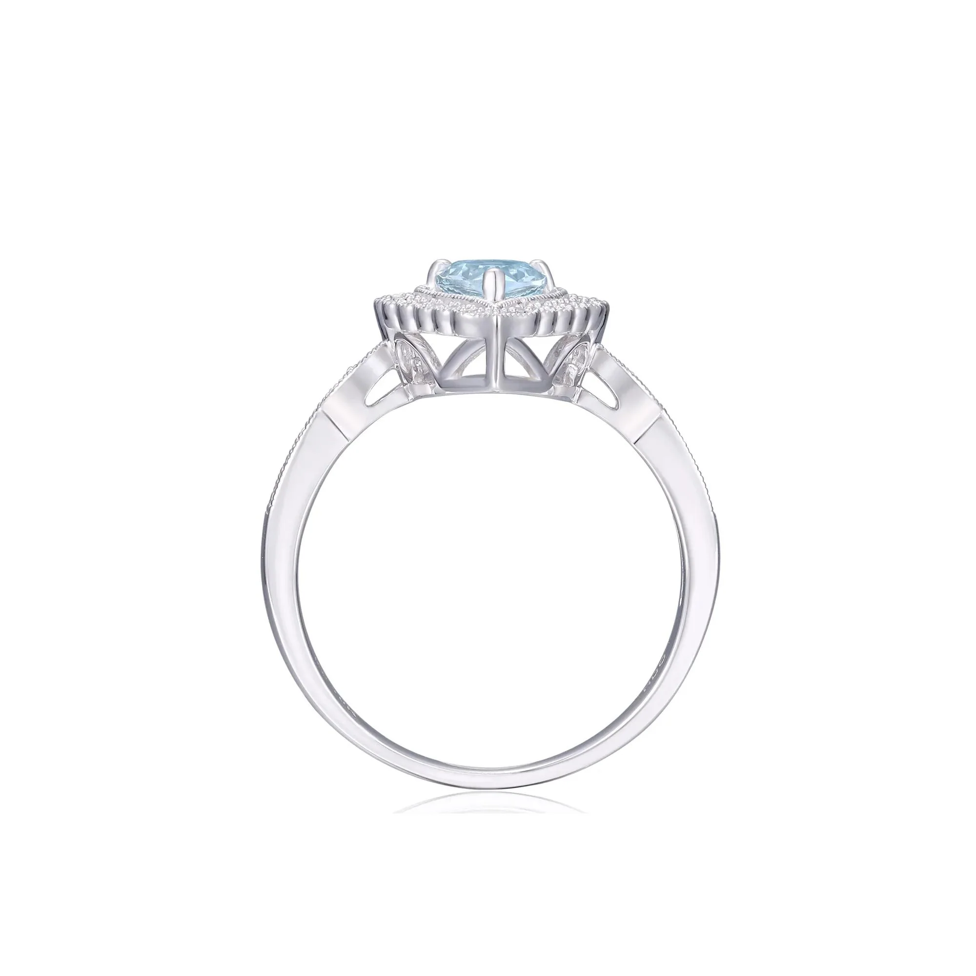 1/10 CT. Tw. Aquamarine and Diamond Ring 10K White Gold Size 8 - Image 2