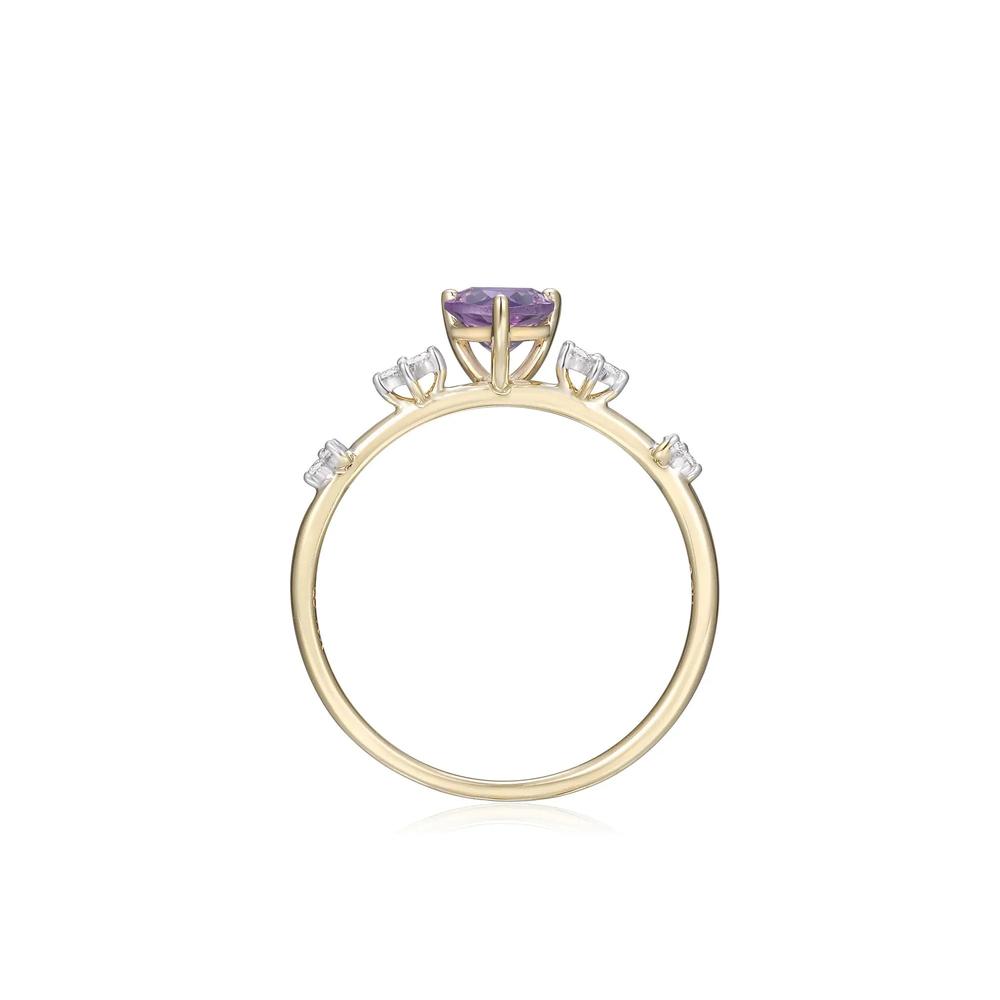 Rose De France Amethyst Ring with Diamond Accents 10K Yellow Gold Size 6 - Image 2