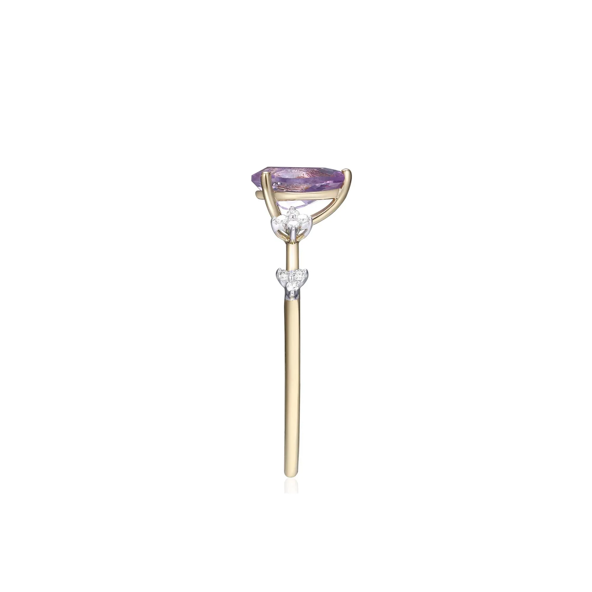 Rose De France Amethyst Ring with Diamond Accents 10K Yellow Gold Size 8 - Image 3