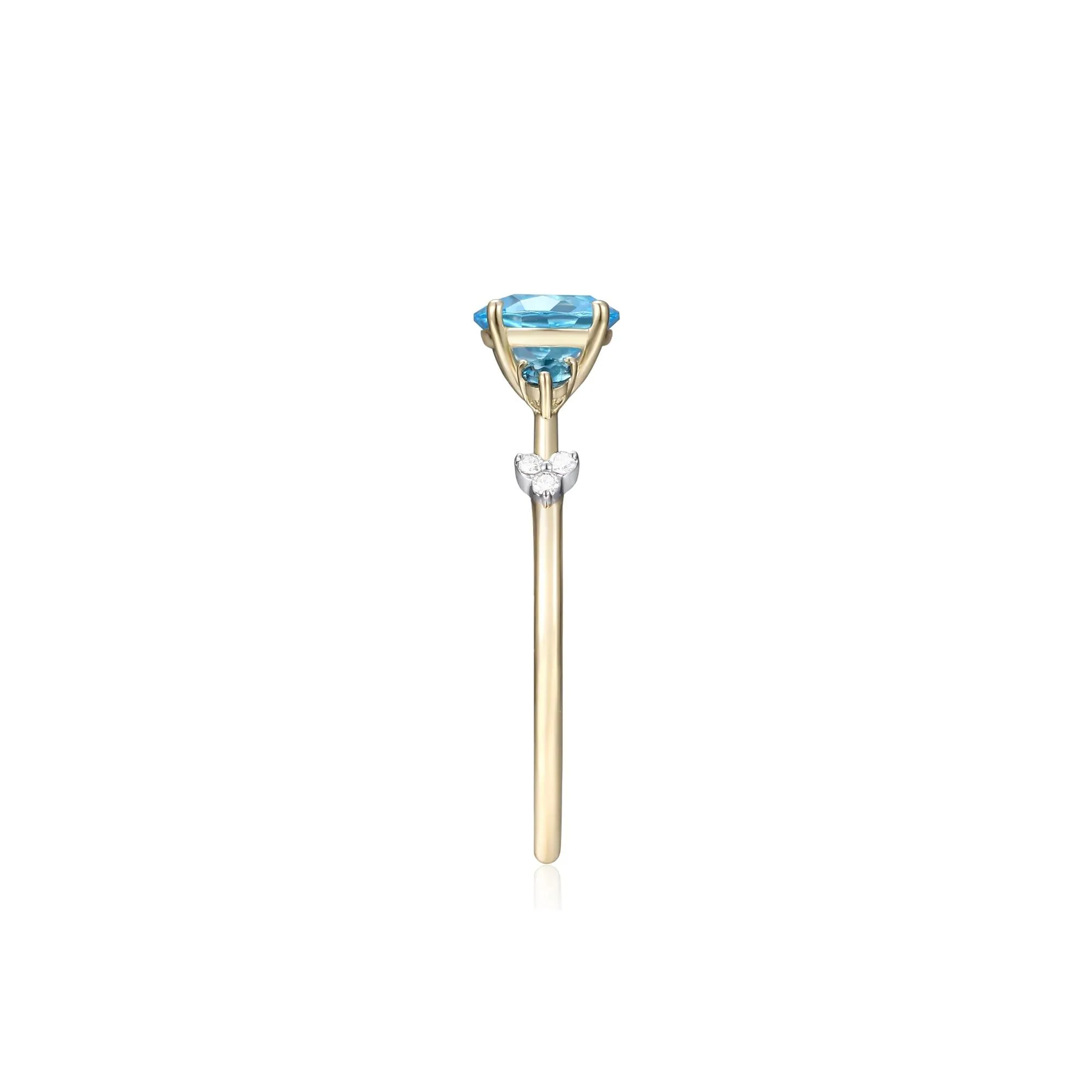 Swiss Blue Topaz Ring with London Blue Topaz and Diamond Accents 10K Yellow Gold Size 8.5 - Image 3
