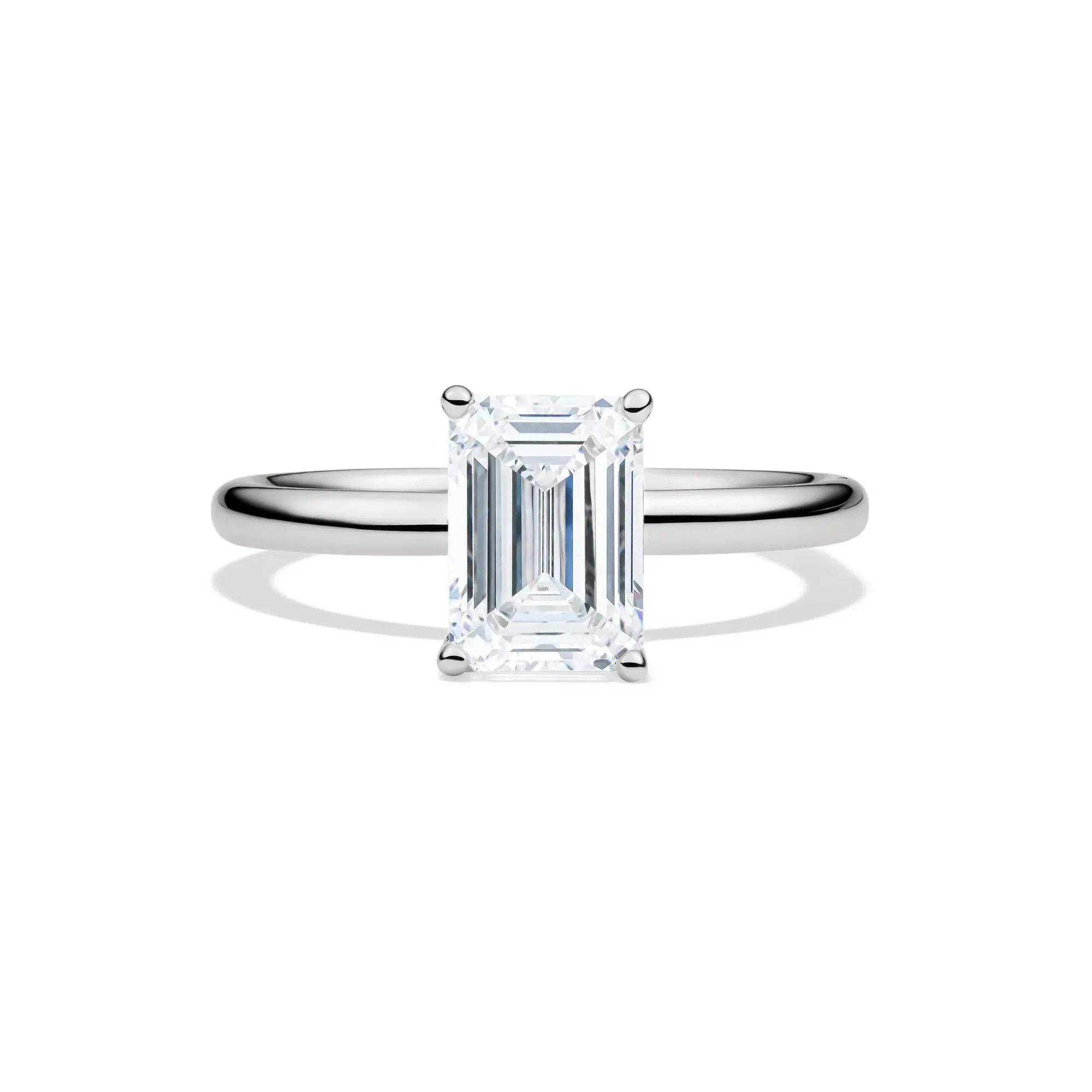 Lab Grown Diamond Emerald-Cut Solitaire 14K White Gold (2 CT.) Ring Size 5.5 2mm