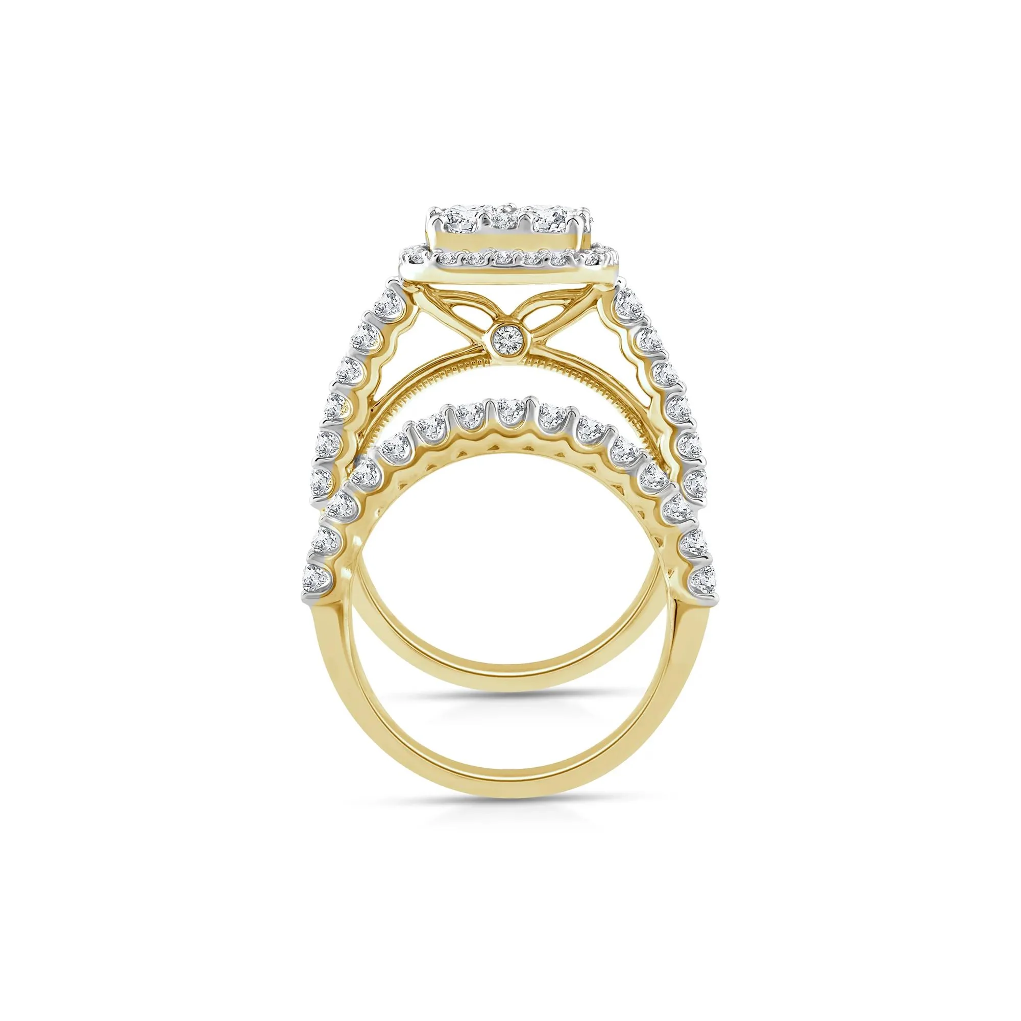 3 CT. Tw. Lab Grown Multi-Diamond Engagement Ring Set 10K Yellow Gold Round Brilliant Cut Size 9 2mm - Image 2
