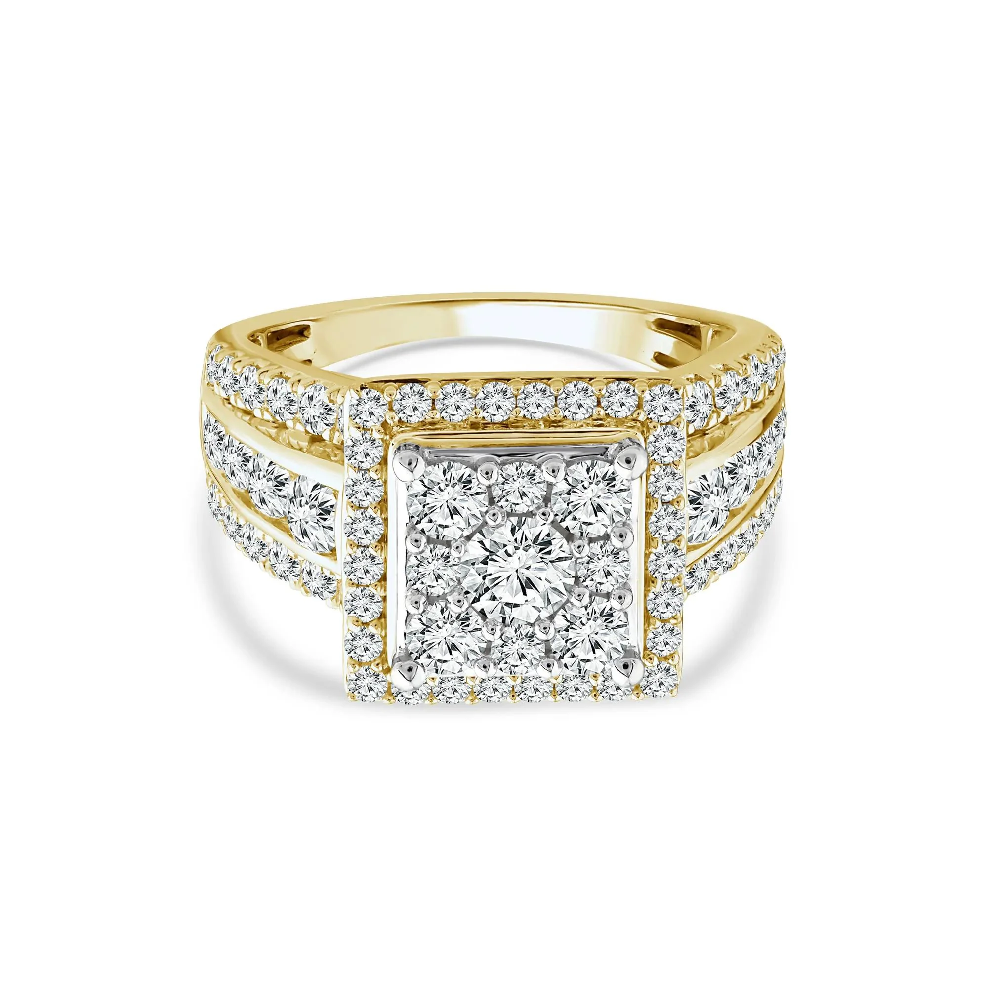 2 CT. Tw. Diamond Composite Engagement Ring 10K Yellow Gold Round Brilliant Cut Size 8.5 2mm