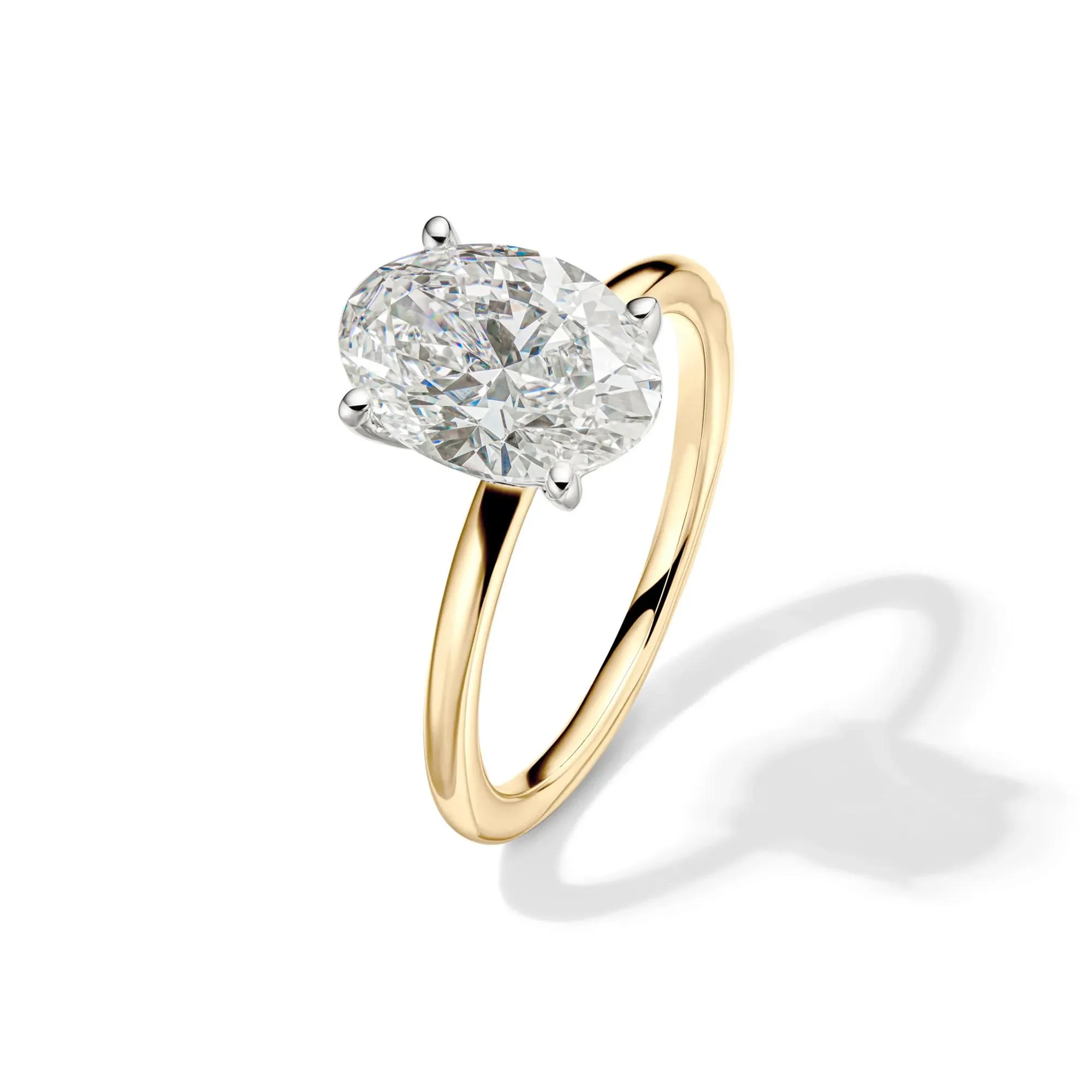 Lab Grown Diamond Oval Solitaire 14K Yellow and White Gold (3 CT.) Ring Size 6.5 2mm - Image 4