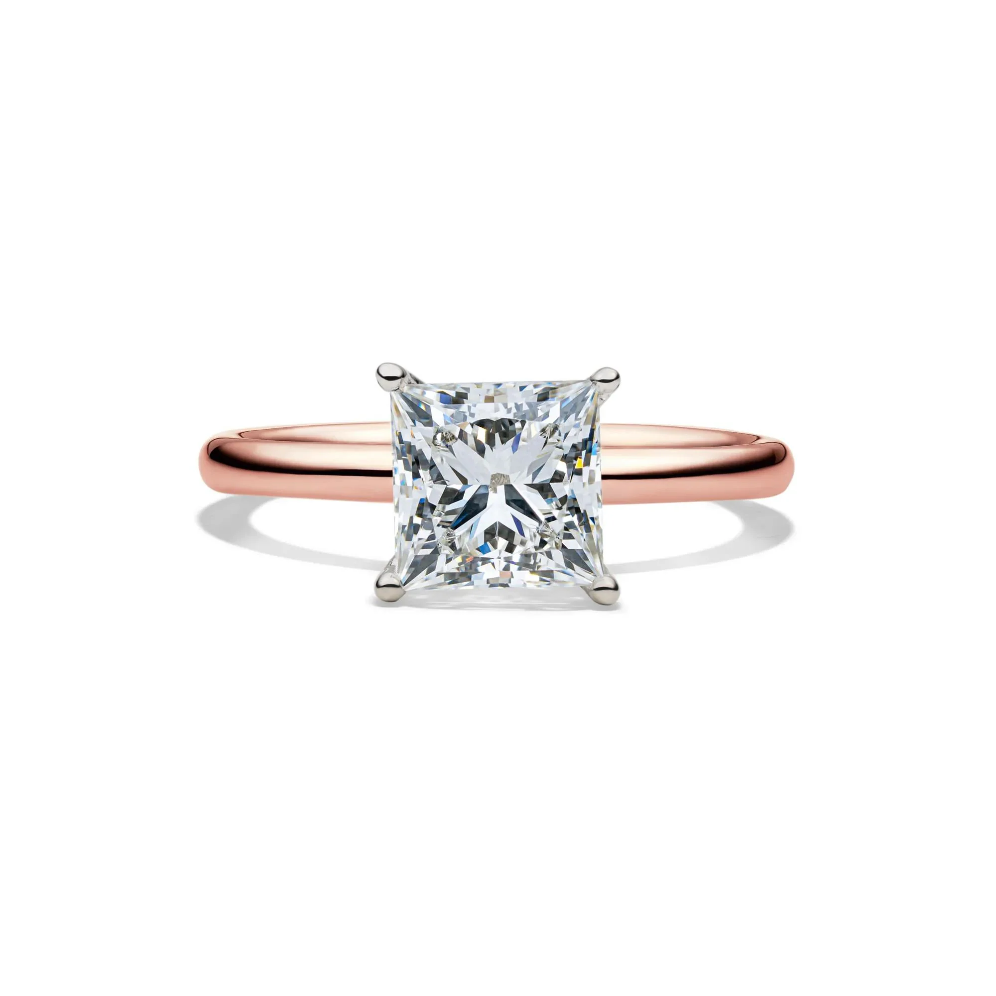 2 CT. Tw. Lab Grown Diamond Princess-Cut Solitaire Engagement Ring 14K Rose Gold Size 6 2mm