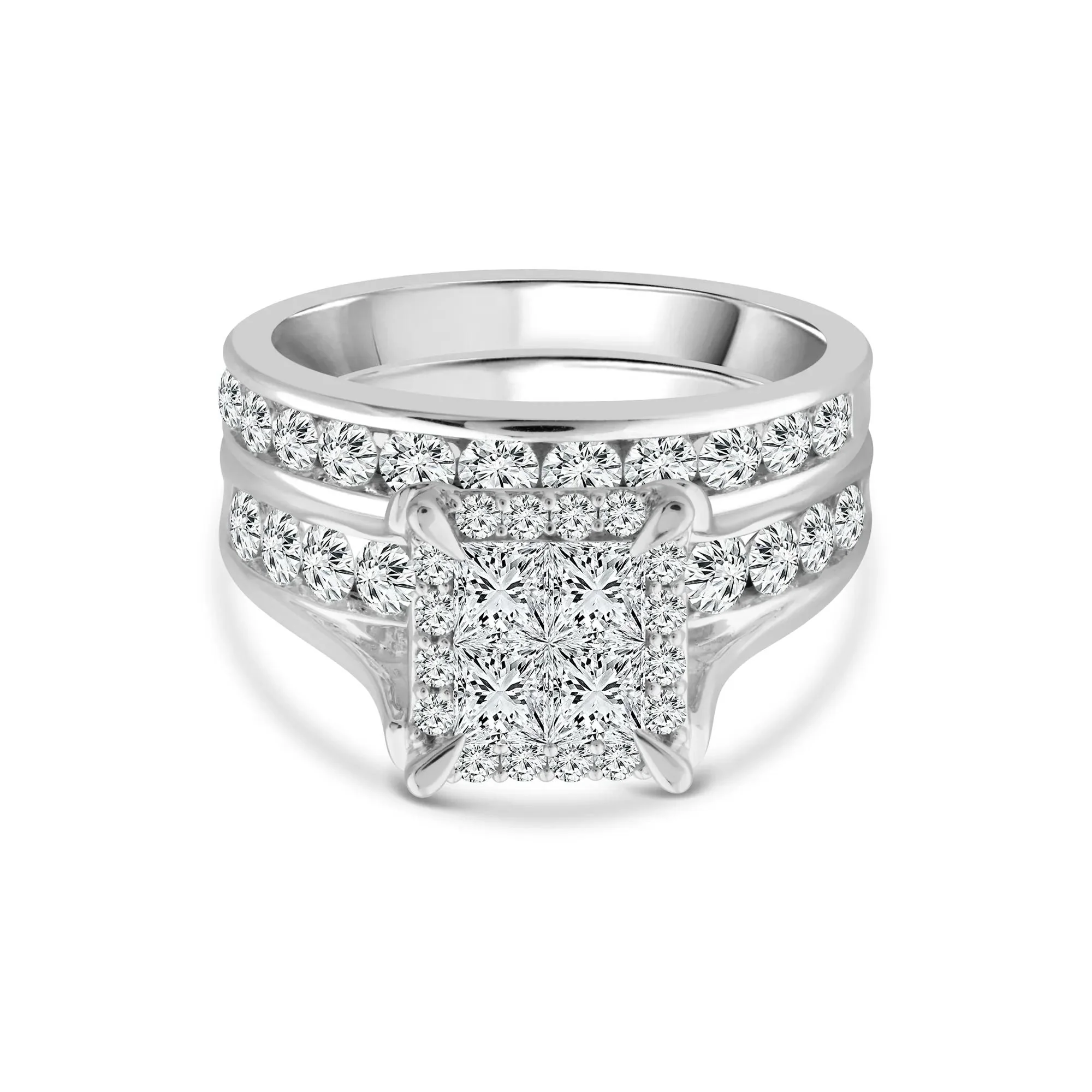 2 CT. Tw. Composite Diamond Engagement Set 14K White Gold Ring Round Brilliant Cut Size 8