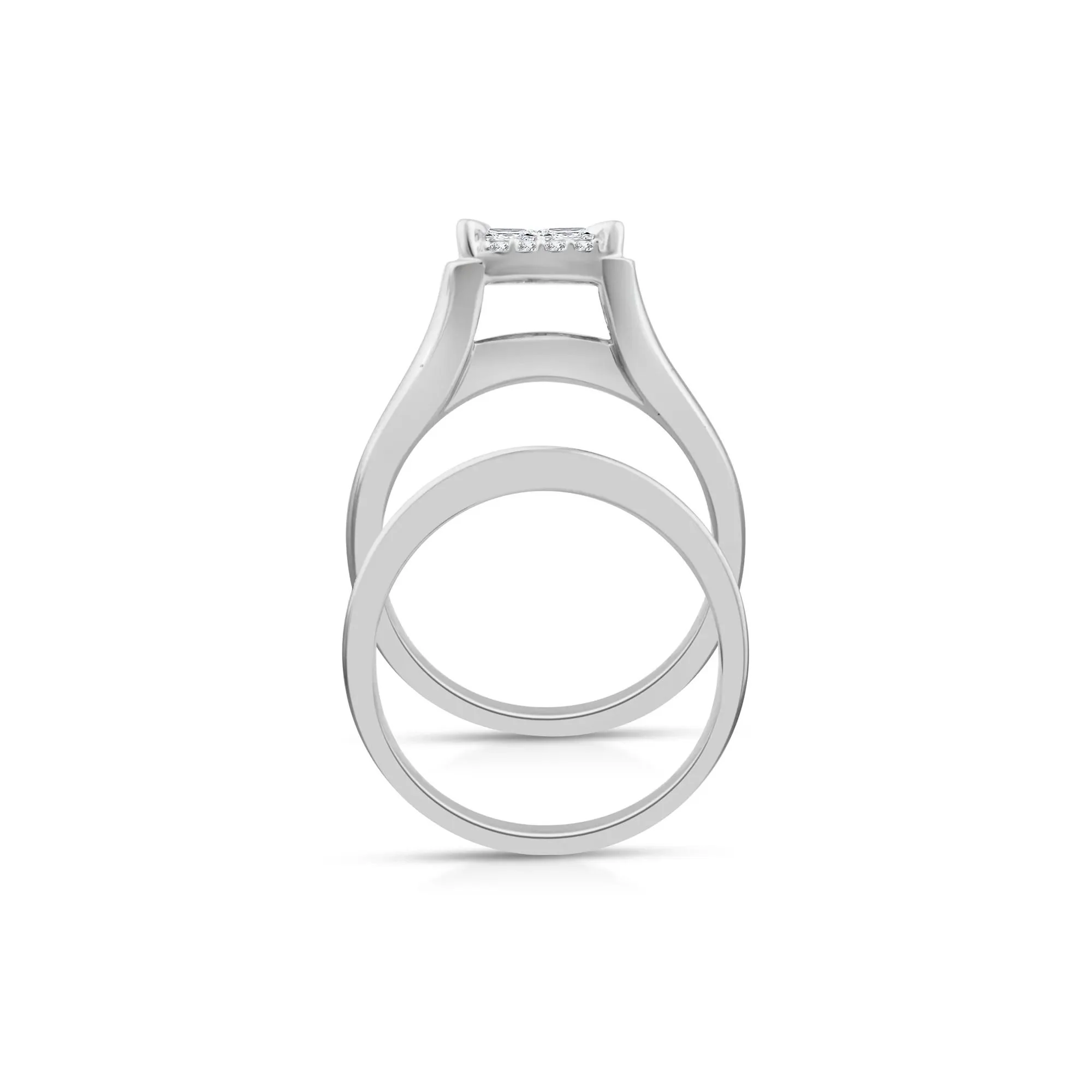 2 CT. Tw. Composite Diamond Engagement Set 14K White Gold Ring Round Brilliant Cut Size 9 - Image 2
