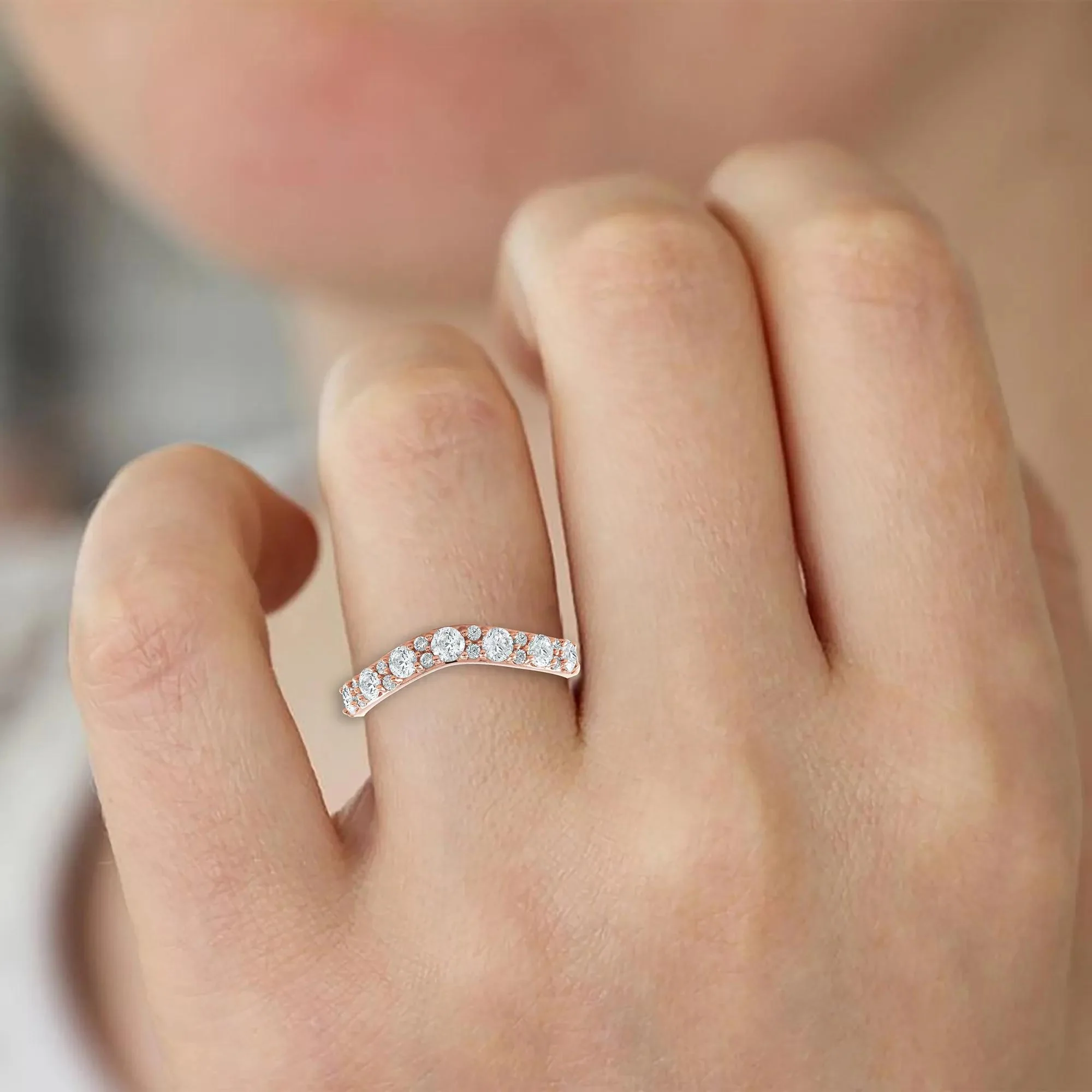 3/4 CT. Tw. Lab Grown Diamond Contour Band Ring 14K Rose Gold Round Brilliant Cut Size 7.5 - Image 6