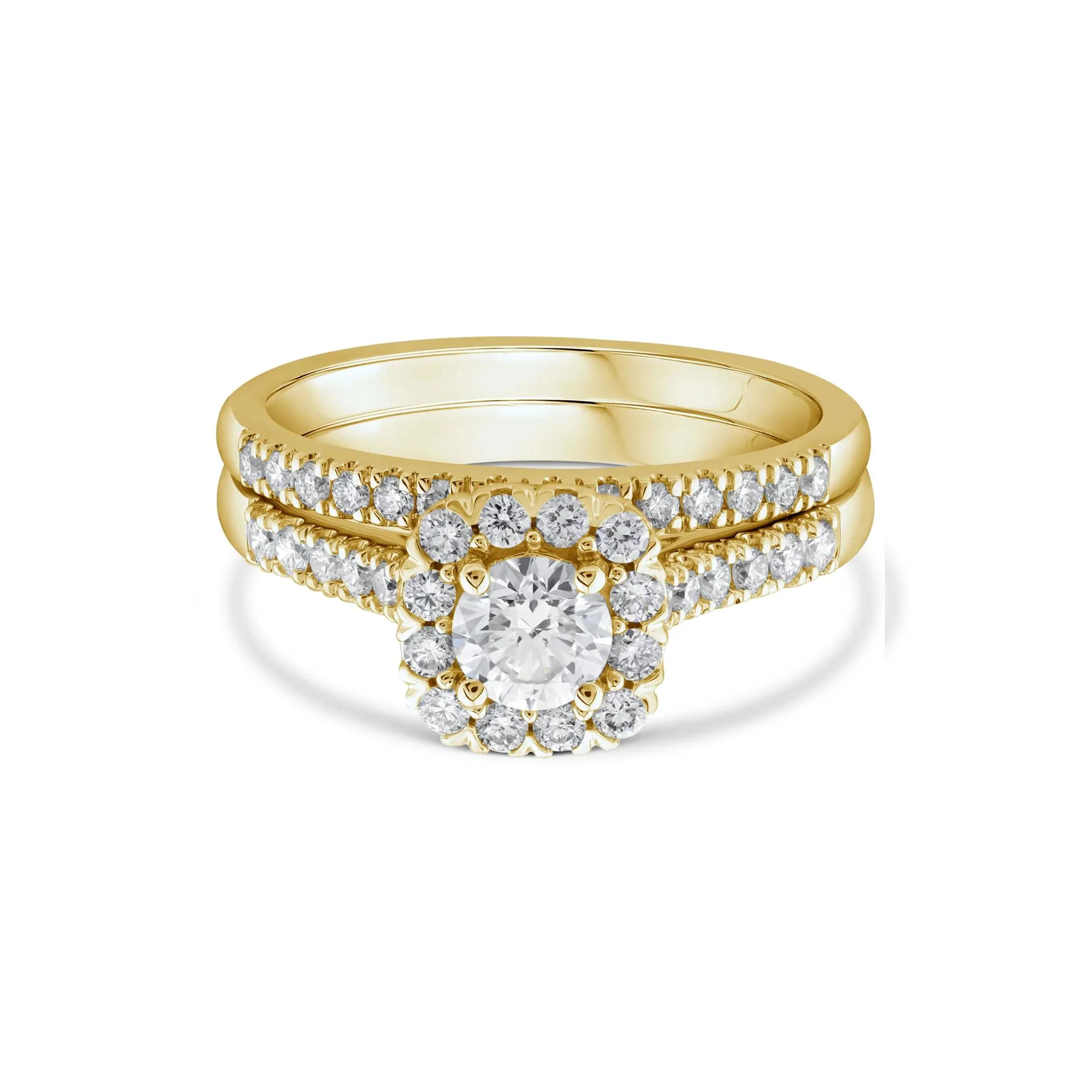 1 CT. Tw. Lab Grown Diamond Engagement Set 10K Yellow Gold Ring Round Brilliant Cut Size 6.5 2mm