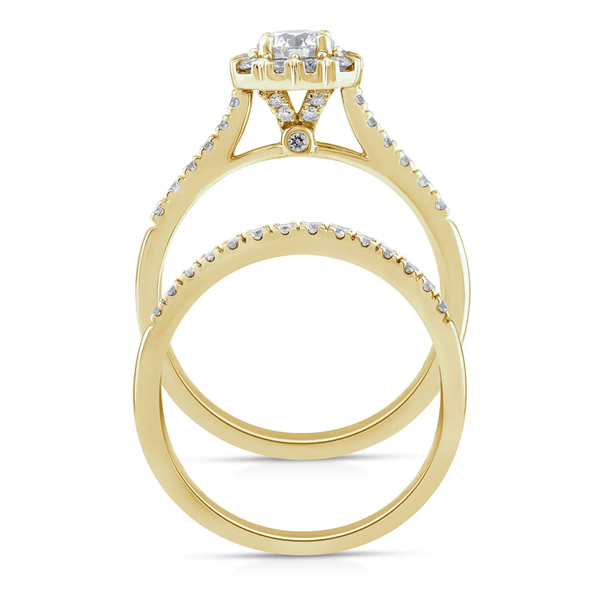 1 CT. Tw. Lab Grown Diamond Engagement Set 10K Yellow Gold Ring Round Brilliant Cut Size 8 2mm - Image 2