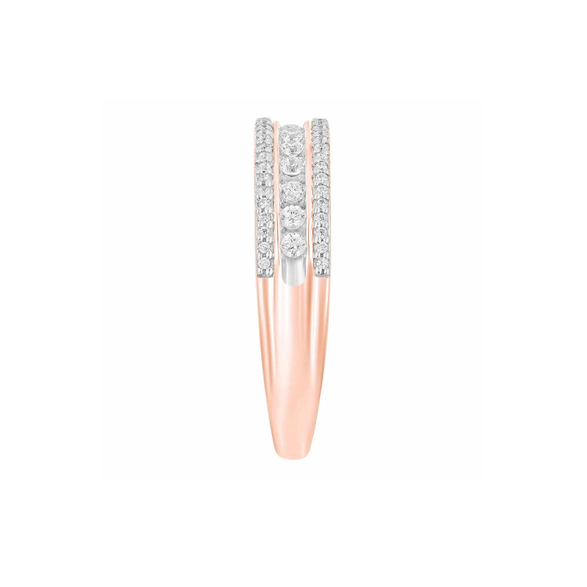 1/4 CT. Tw. Multi-Row Diamond Wedding Band Ring 10K Rose Gold Round Brilliant Cut Size 6 4mm - Image 3