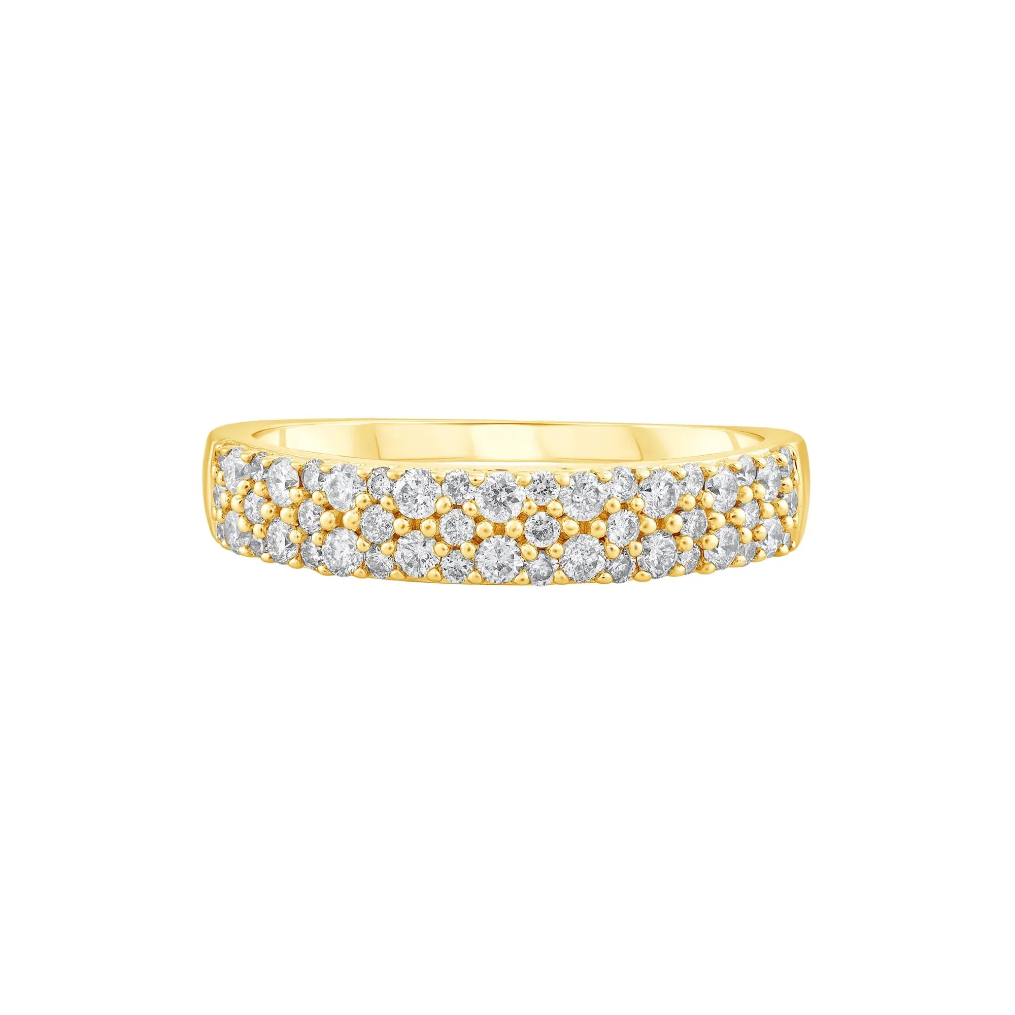 1/2 CT. Tw. Diamond Double-Row Anniversary Band Ring 10K Yellow Gold Round Brilliant Cut Size 8