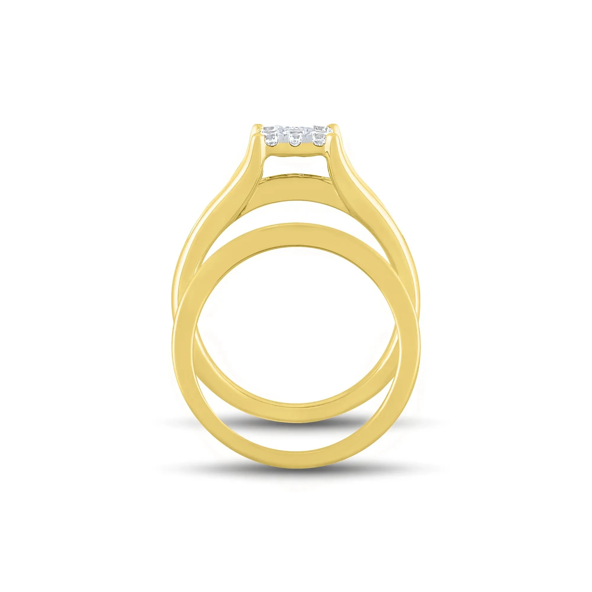 1 CT. Tw. Composite Diamond Engagement Ring Set 10K Yellow Gold Round Brilliant Cut Size 8 1mm - Image 2