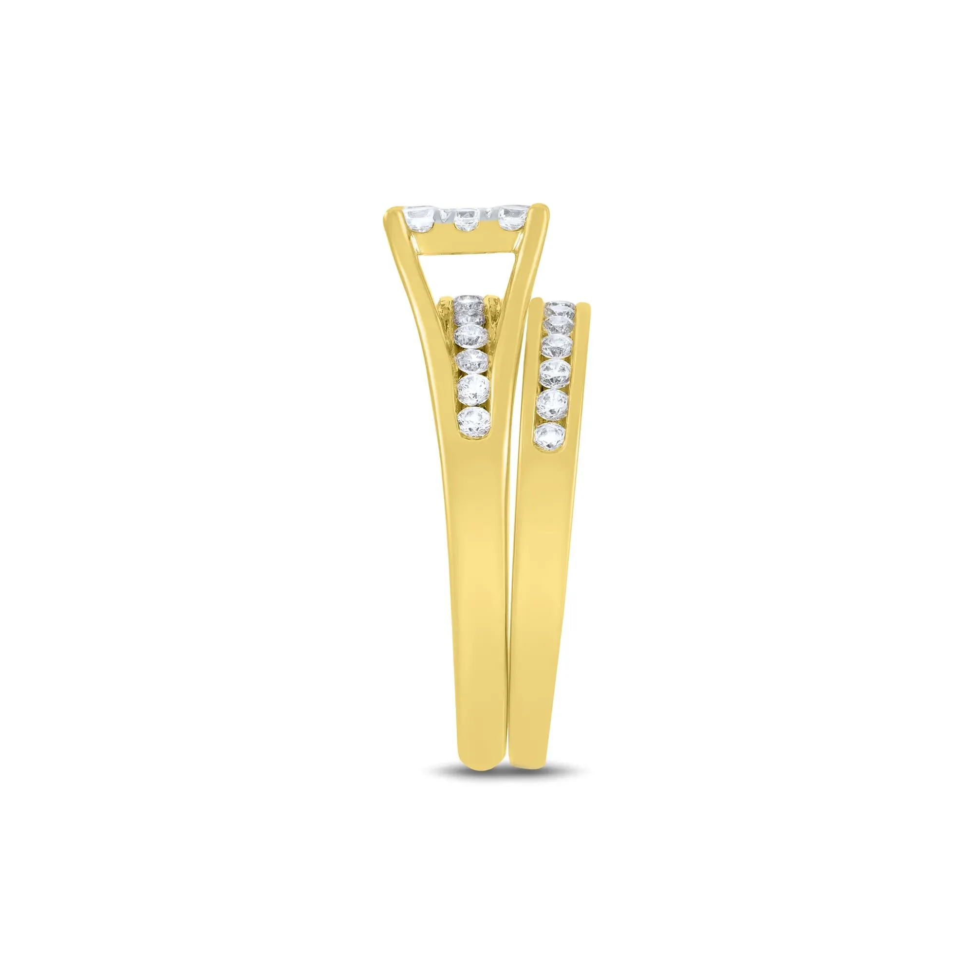 1 CT. Tw. Composite Diamond Engagement Ring Set 10K Yellow Gold Round Brilliant Cut Size 9 1mm - Image 3