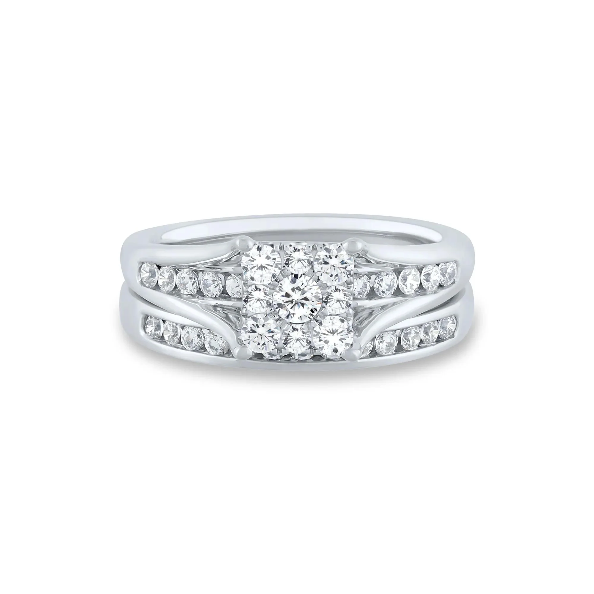 1 CT. Tw. Composite Diamond Engagement Ring Set 10K White Gold Round Brilliant Cut Size 8.5 1mm