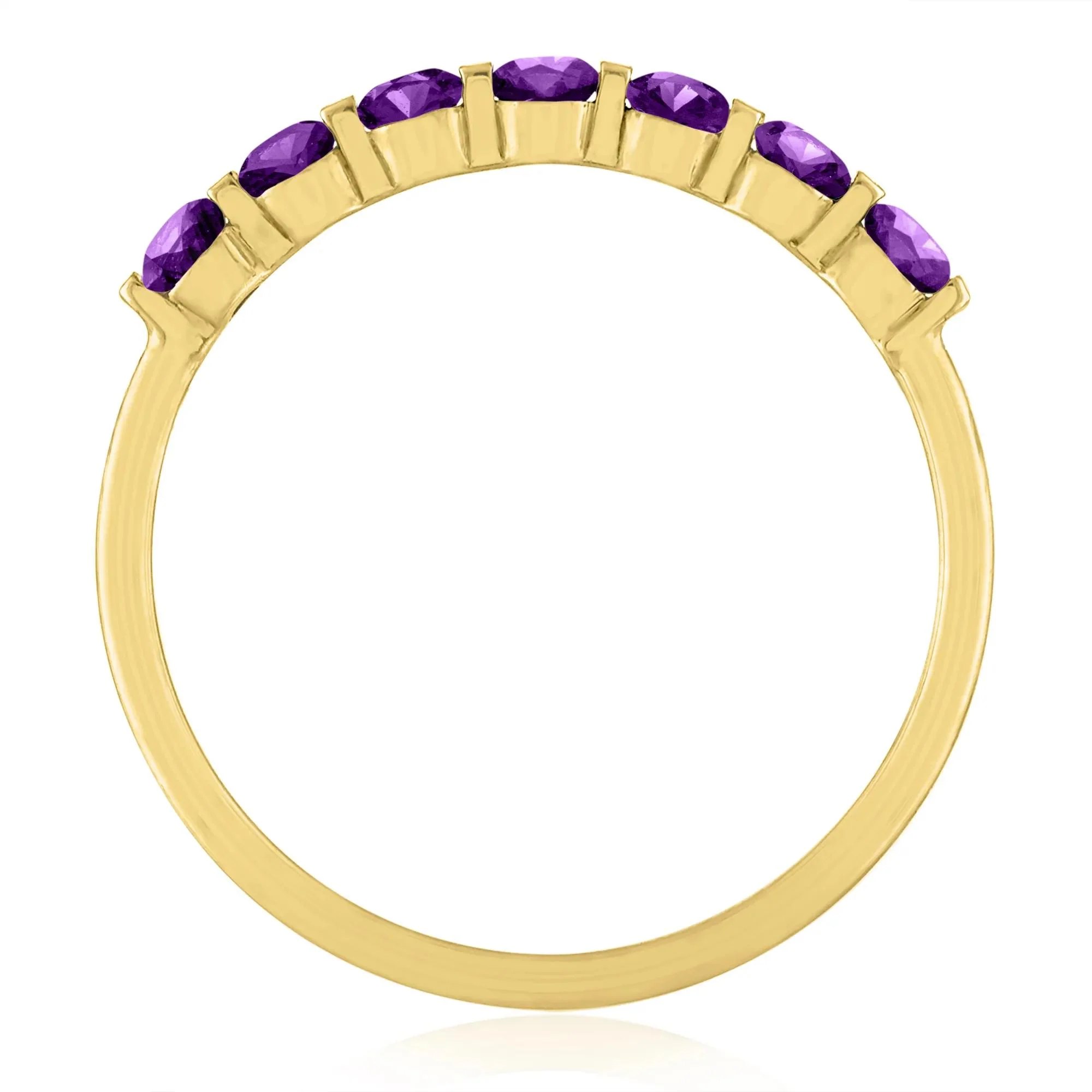 Amethyst Shared-Prong Band Ring 10K Yellow Gold Round Brilliant Cut Size 6.5 1mm - Image 2