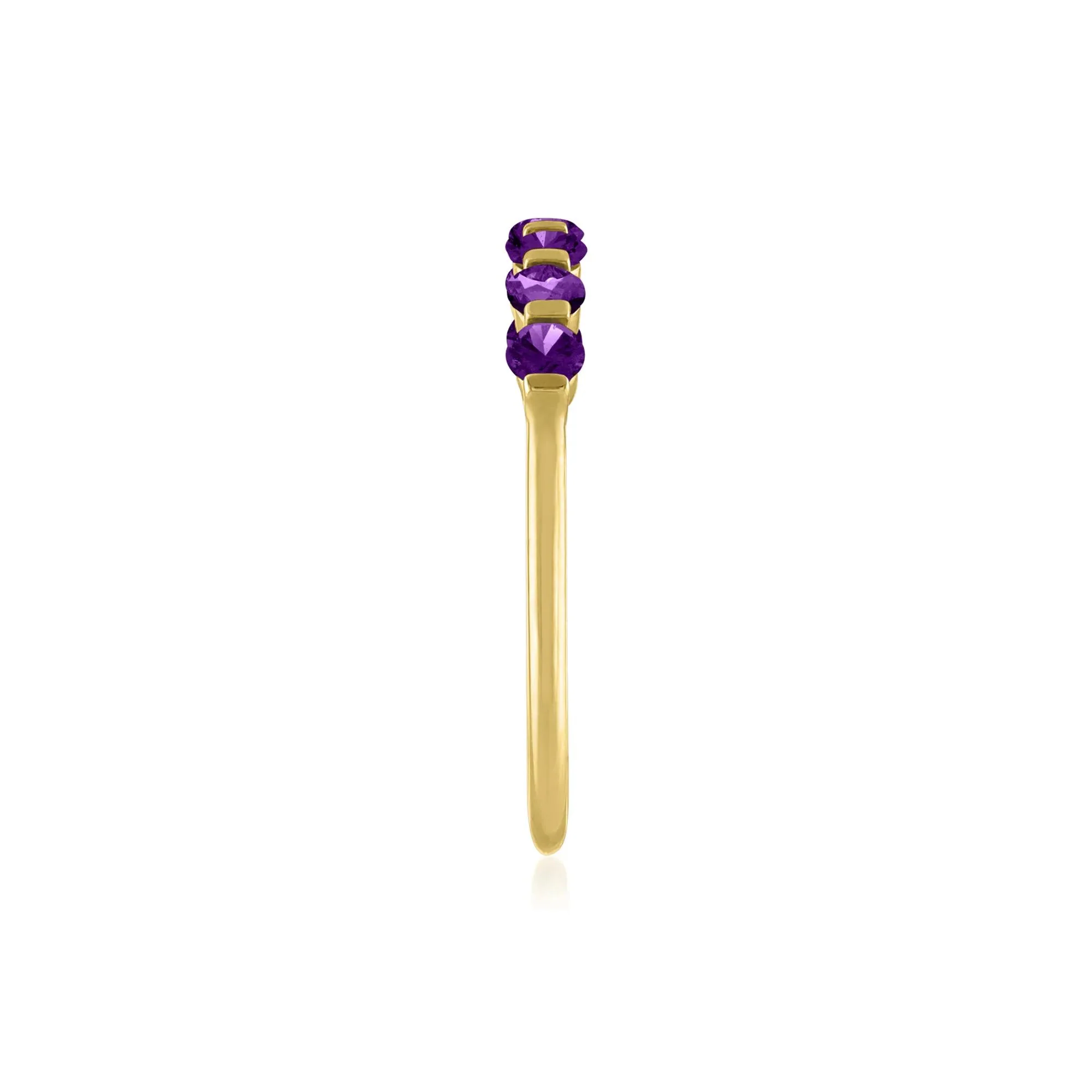 Amethyst Shared-Prong Band Ring 10K Yellow Gold Round Brilliant Cut Size 7.5 1mm - Image 3