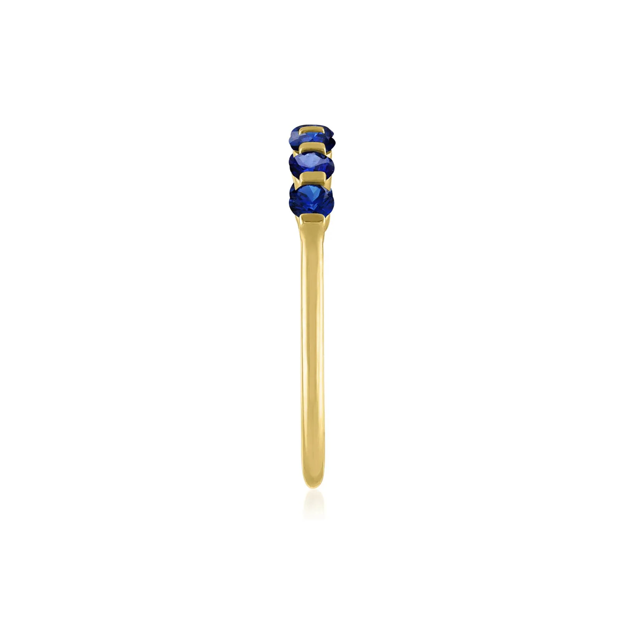 Lab-Created Blue Sapphire Shared-Prong Band Ring 10K Yellow Gold Round Brilliant Cut Size 6 1mm - Image 3