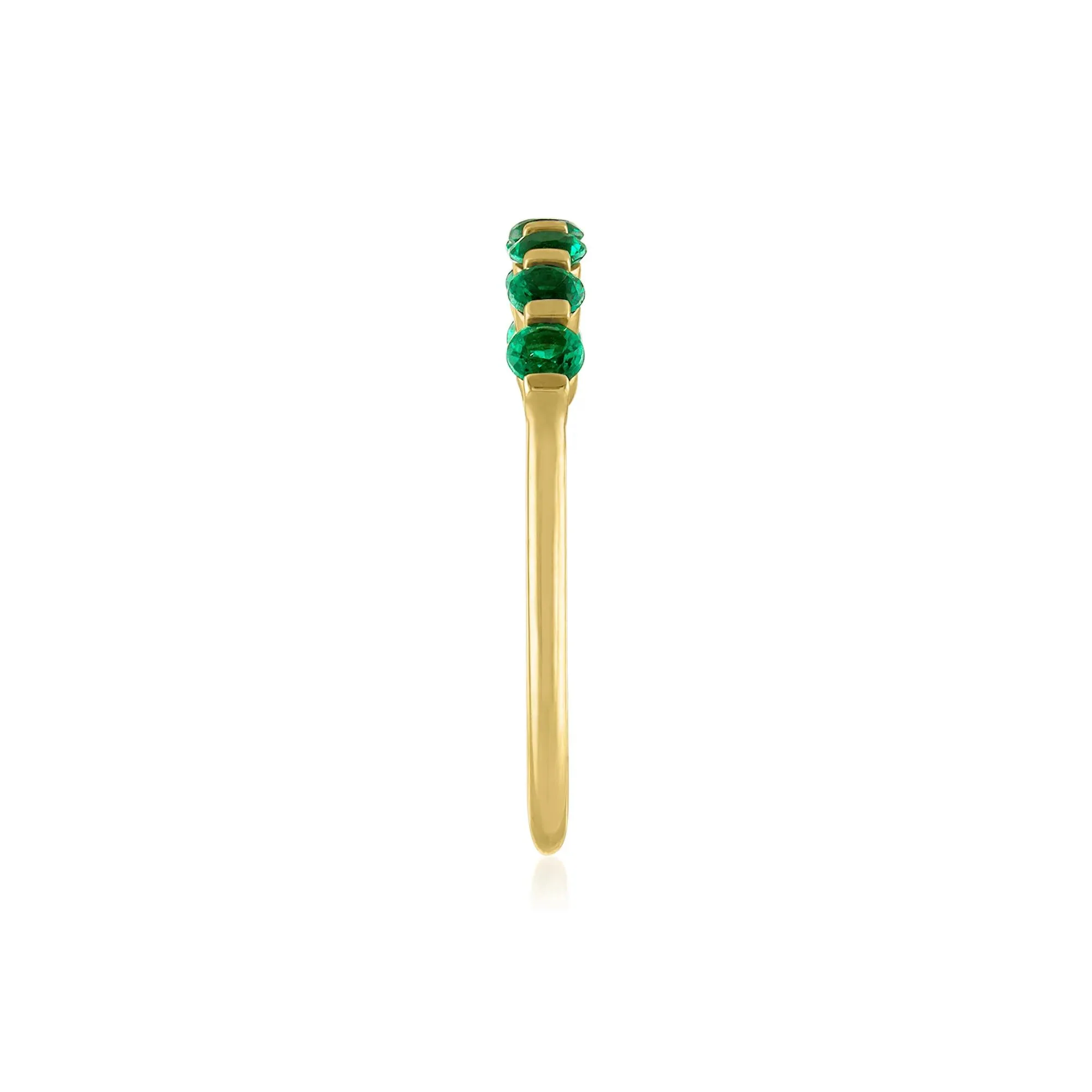 Lab-Created Emerald Shared-Prong Band Ring 10K Yellow Gold Round Brilliant Cut Size 9 1mm - Image 3