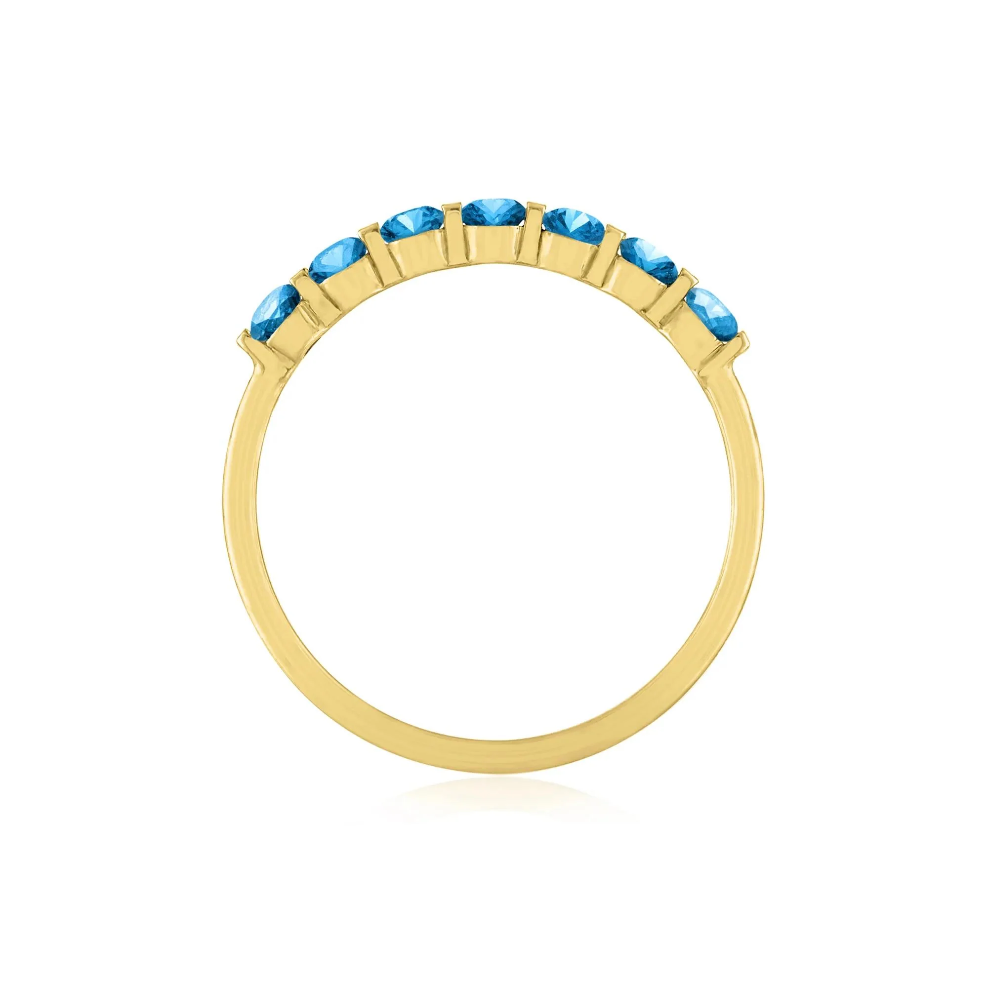 Blue Topaz Shared-Prong Band Ring 10K Yellow Gold Round Brilliant Cut Size 6 1mm - Image 2