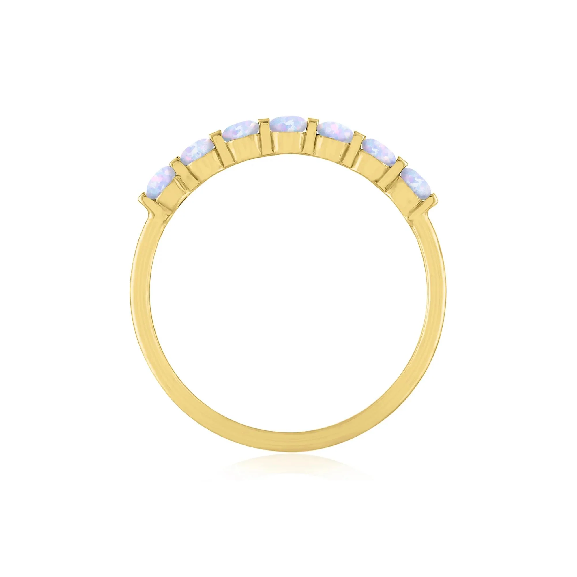 Lab-Created Opal Shared-Prong Band Ring 10K Yellow Gold Size 6.5 1mm - Image 2