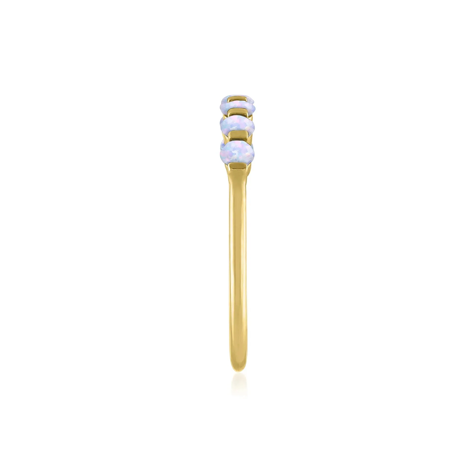 Lab-Created Opal Shared-Prong Band Ring 10K Yellow Gold Size 7 1mm - Image 3
