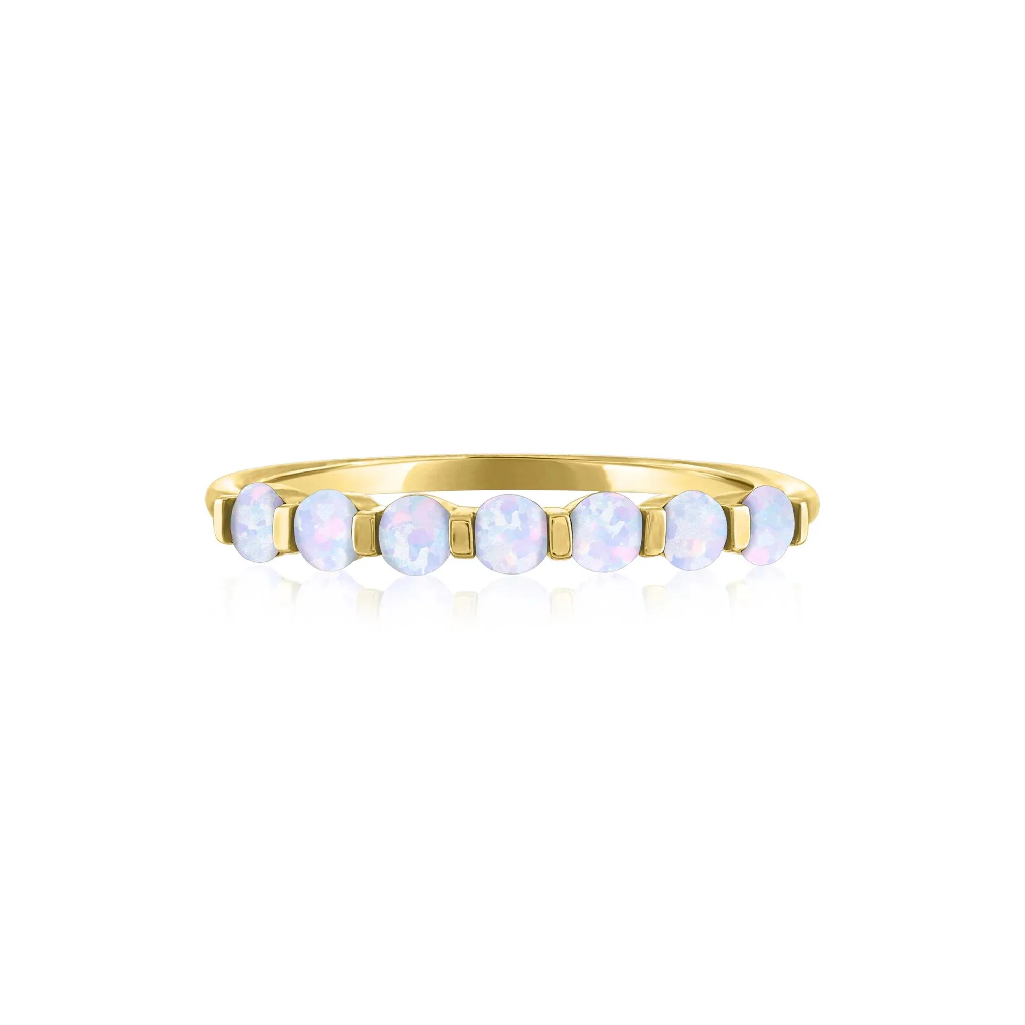 Lab-Created Opal Shared-Prong Band Ring 10K Yellow Gold Size 7.5 1mm
