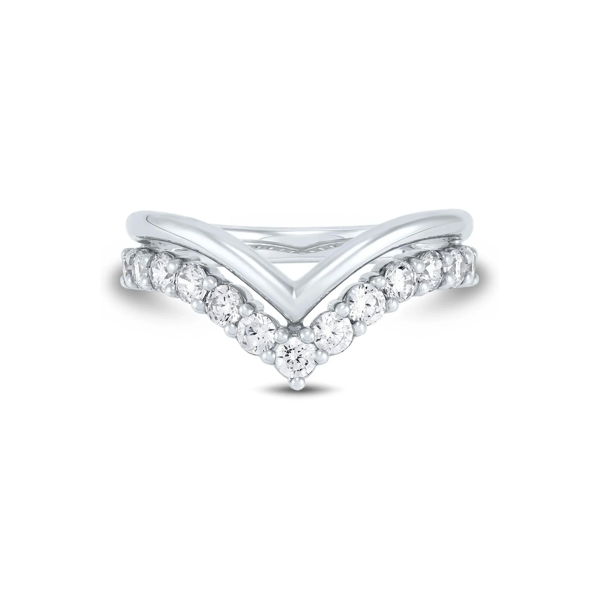 3/4 CT. Tw. Lab Grown Diamond Chevron Enhancer 14K White Gold Ring Size 6 1mm