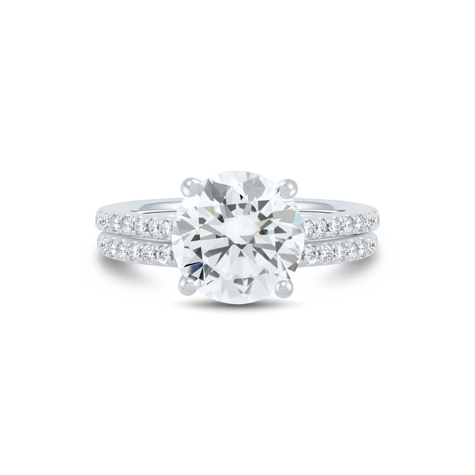 4 CT. Tw. Lab Grown Diamond Engagement Set 14K White Gold Ring Round Brilliant Cut Size 6.5 1mm