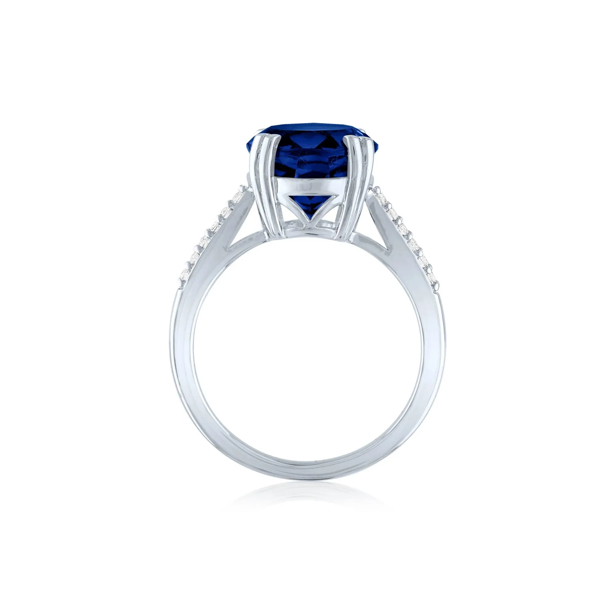 Lab-Created Blue Sapphire and Lab-Created White Sapphire Cocktail Ring .925 Sterling Silver Size 7 1mm - Image 2
