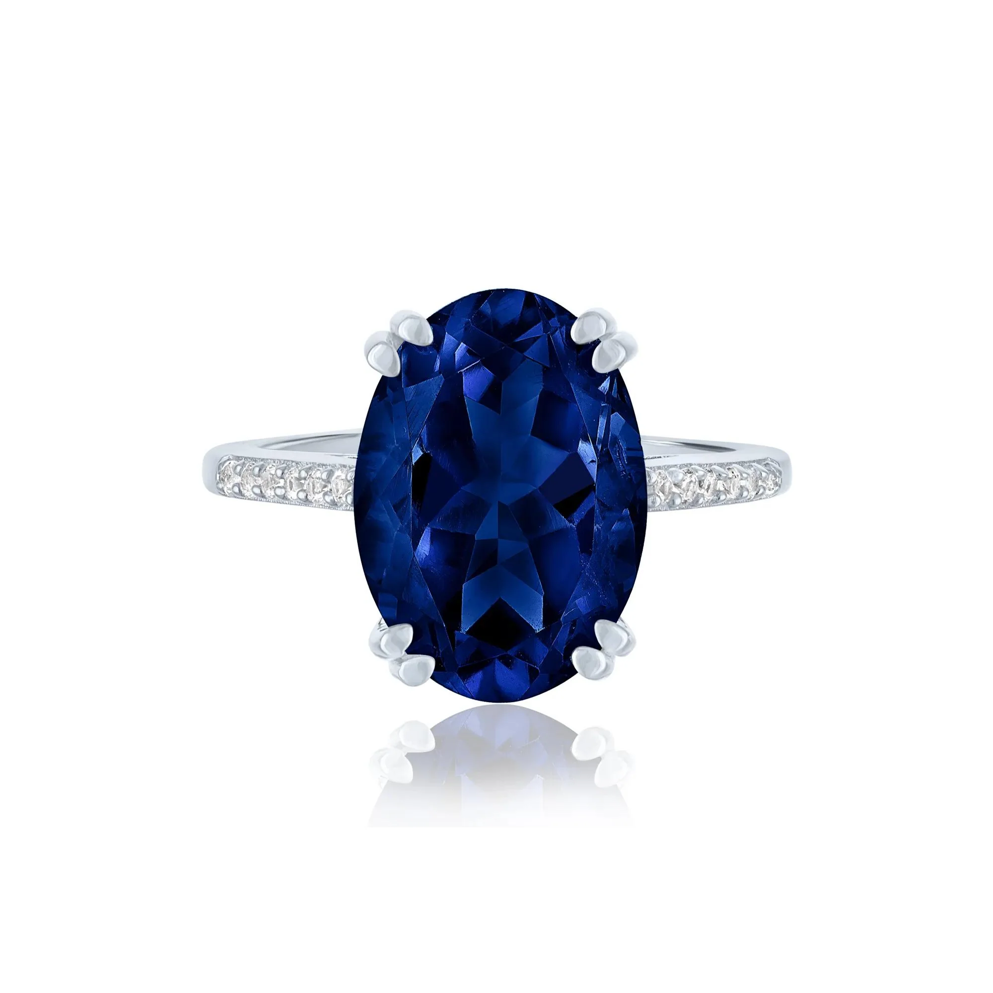Lab-Created Blue Sapphire and Lab-Created White Sapphire Cocktail Ring .925 Sterling Silver Size 9 1mm
