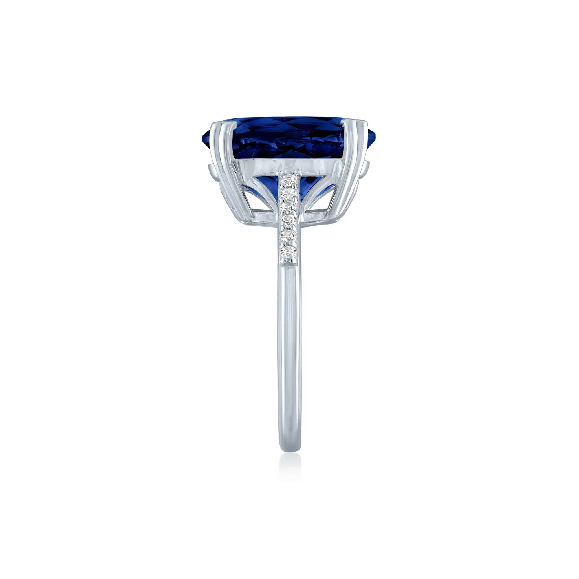 Lab-Created Blue Sapphire and Lab-Created White Sapphire Cocktail Ring .925 Sterling Silver Size 9 1mm - Image 3