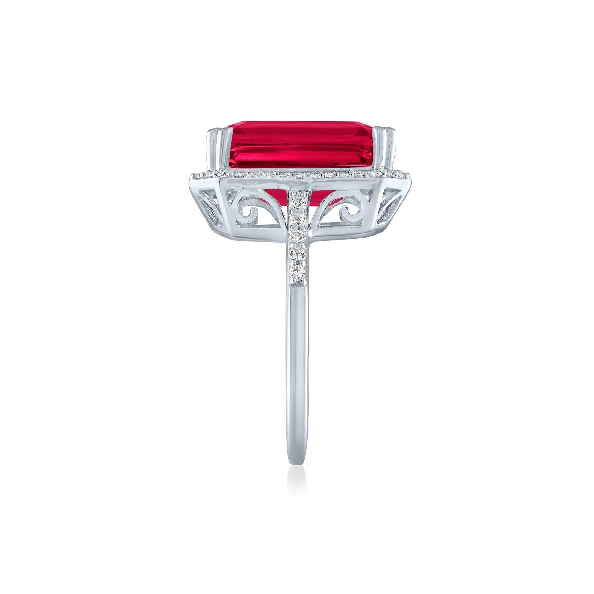 Lab-Created Ruby and Lab-Created White Sapphire Halo Cocktail Ring .925 Sterling Silver Size 7 1mm - Image 3