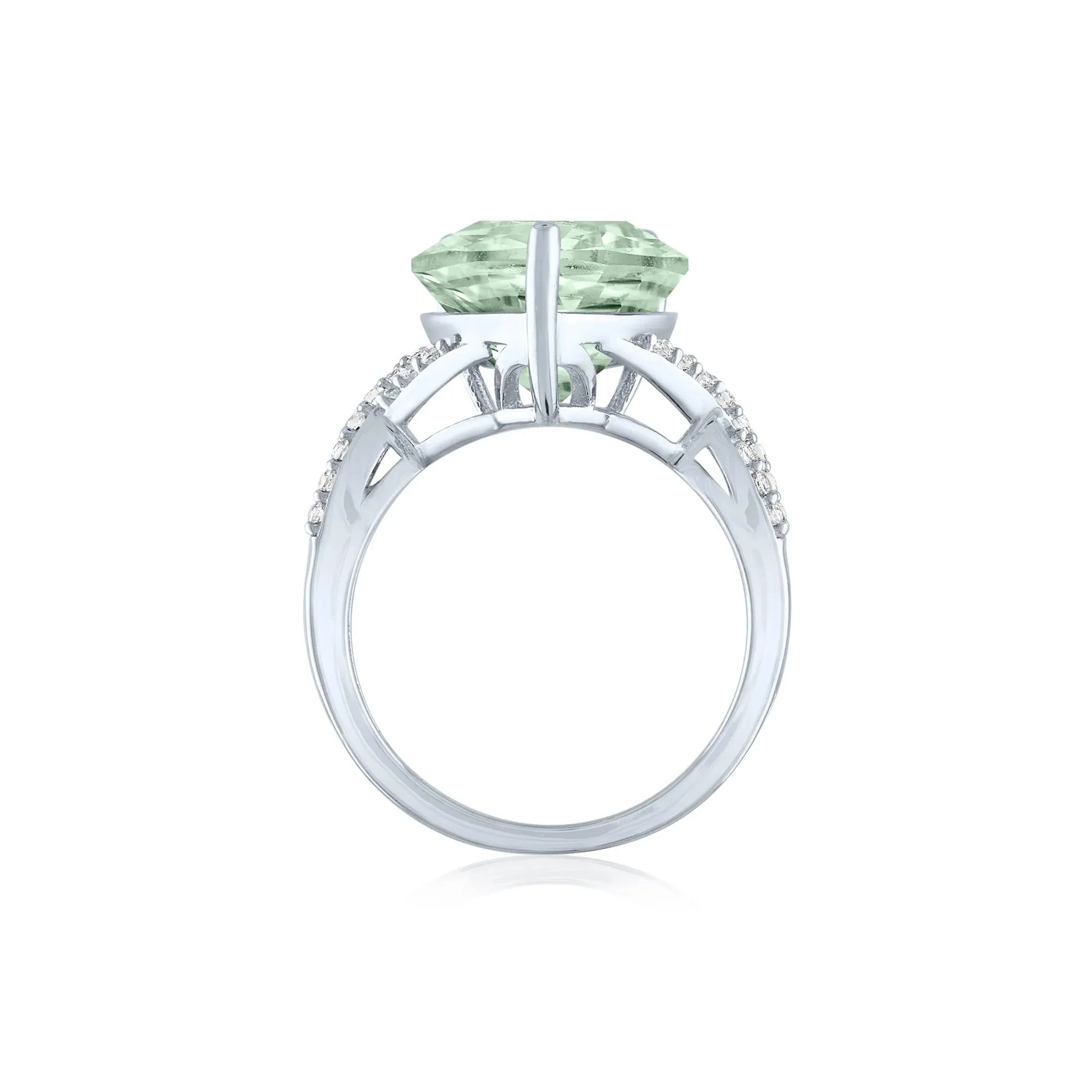 Green Amethyst and Lab-Created White Sapphire Cocktail Ring .925 Sterling Silver Round Brilliant Cut Size 6 1mm - Image 2