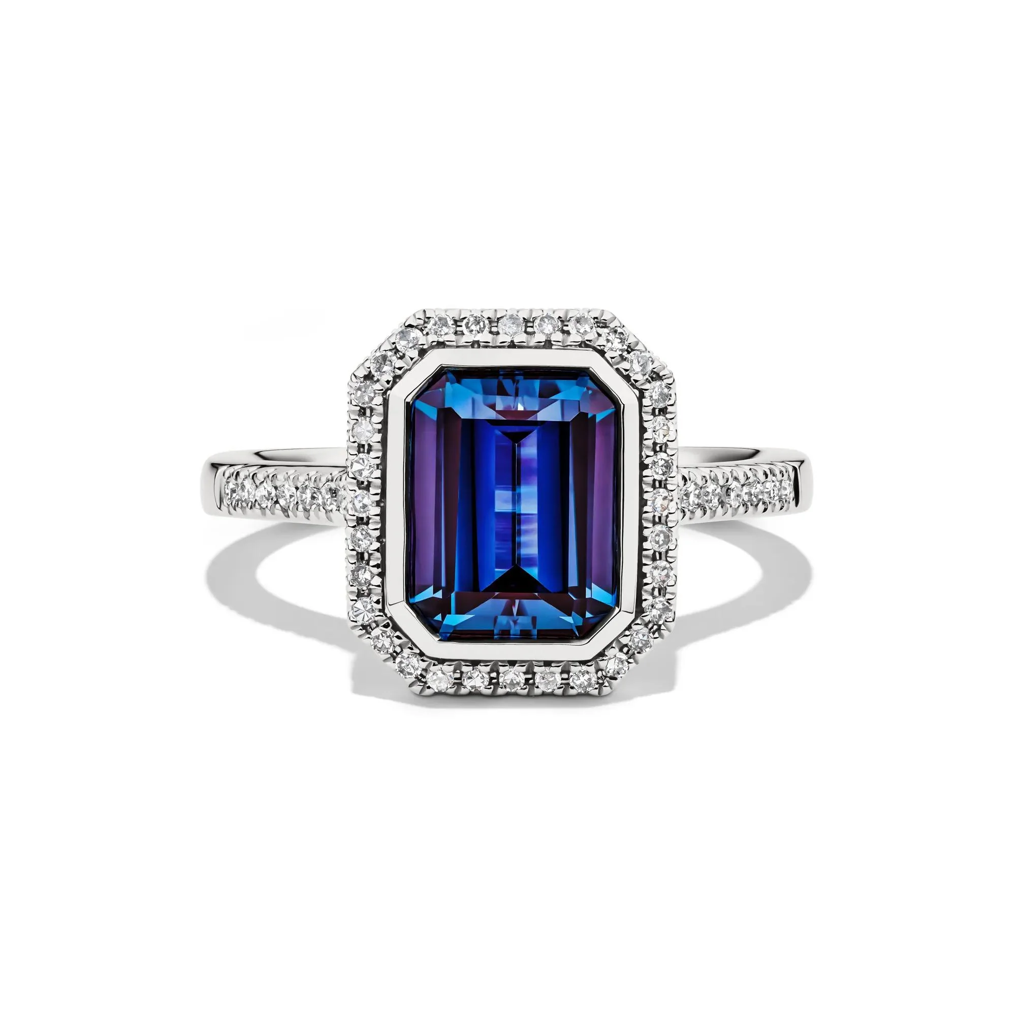 1/5 CT. Tw. Lab-Created Alexandrite and Lab-Created Diamond Ring 10K White Gold Size 7 1mm