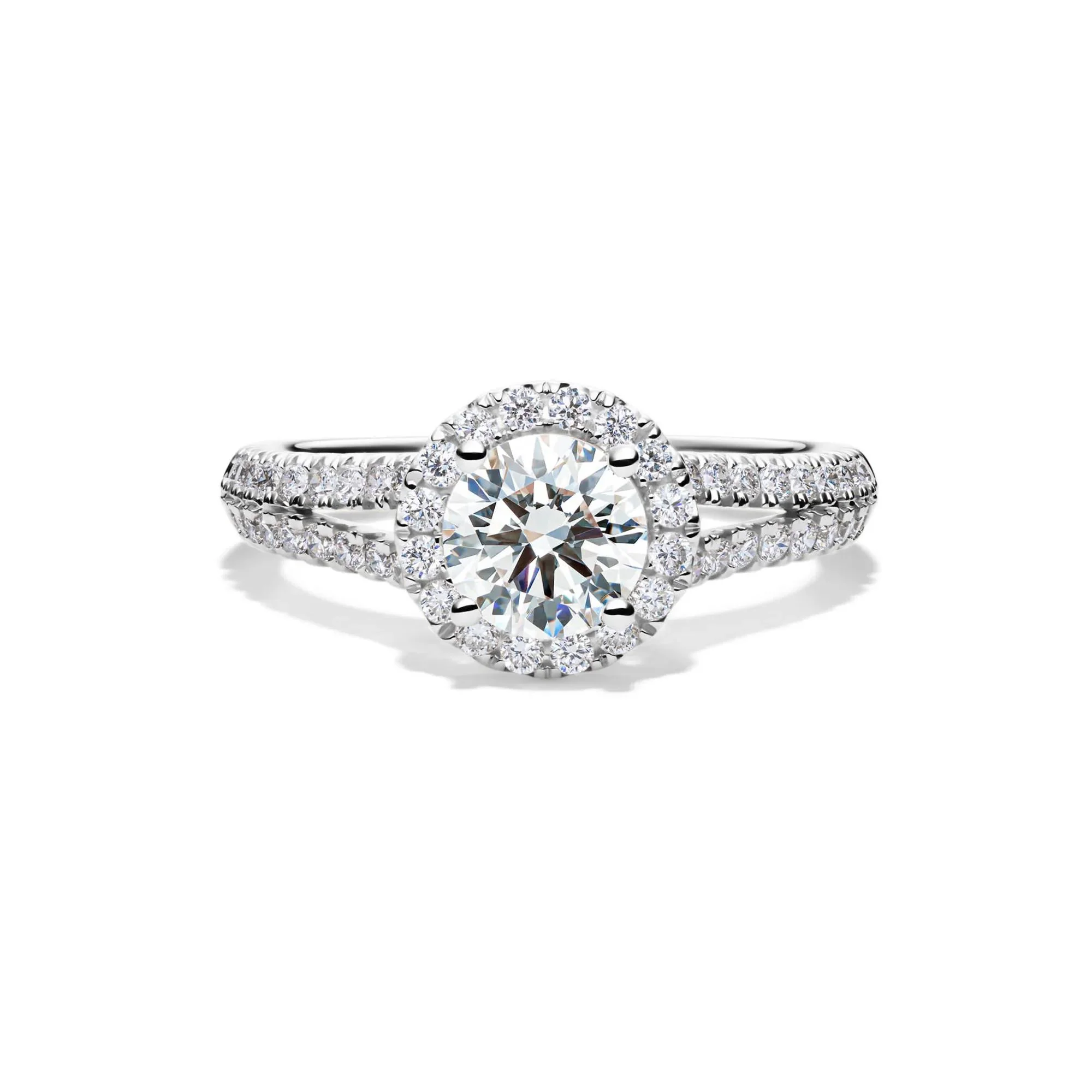 1/2 CT. Tw. Lab Grown Diamond Halo Engagement Ring 14K White Gold Round Brilliant Cut Size 7