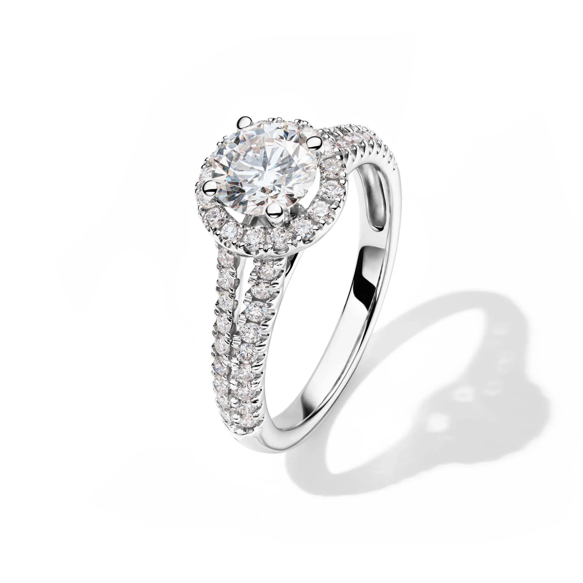1/2 CT. Tw. Lab Grown Diamond Halo Engagement Ring 14K White Gold Round Brilliant Cut Size 7.5 - Image 4