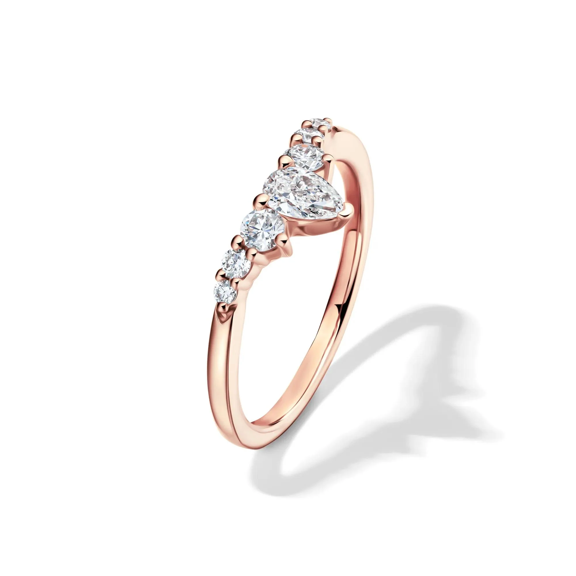 1/2 CT. Tw. Lab Grown Diamond Chevron Contour Band Ring 14K Rose Gold Round Brilliant Cut Size 5 - Image 4