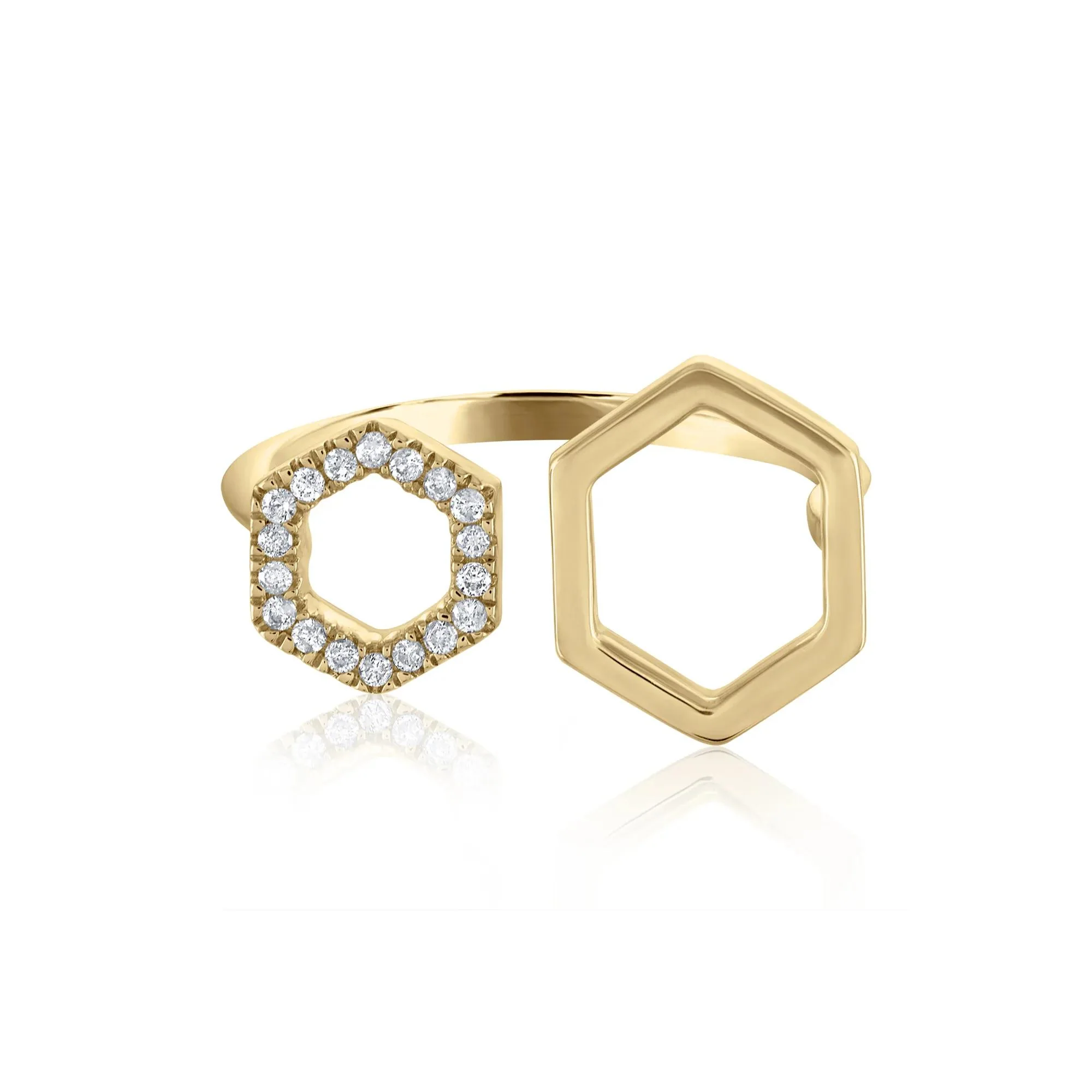 1/10 CT. Tw. Diamond Open Hexagonal Ring 10K Yellow Gold Round Brilliant Cut Size 10 1mm