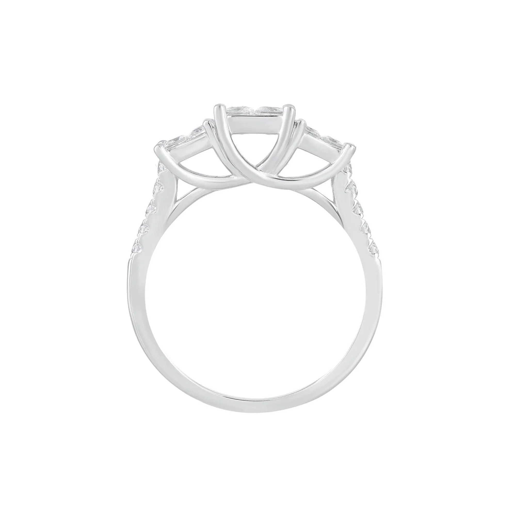 1 CT. Tw. Diamond Princess-Cut Composite Ring 10K White Gold Round Brilliant Cut Size 5.5 - Image 2