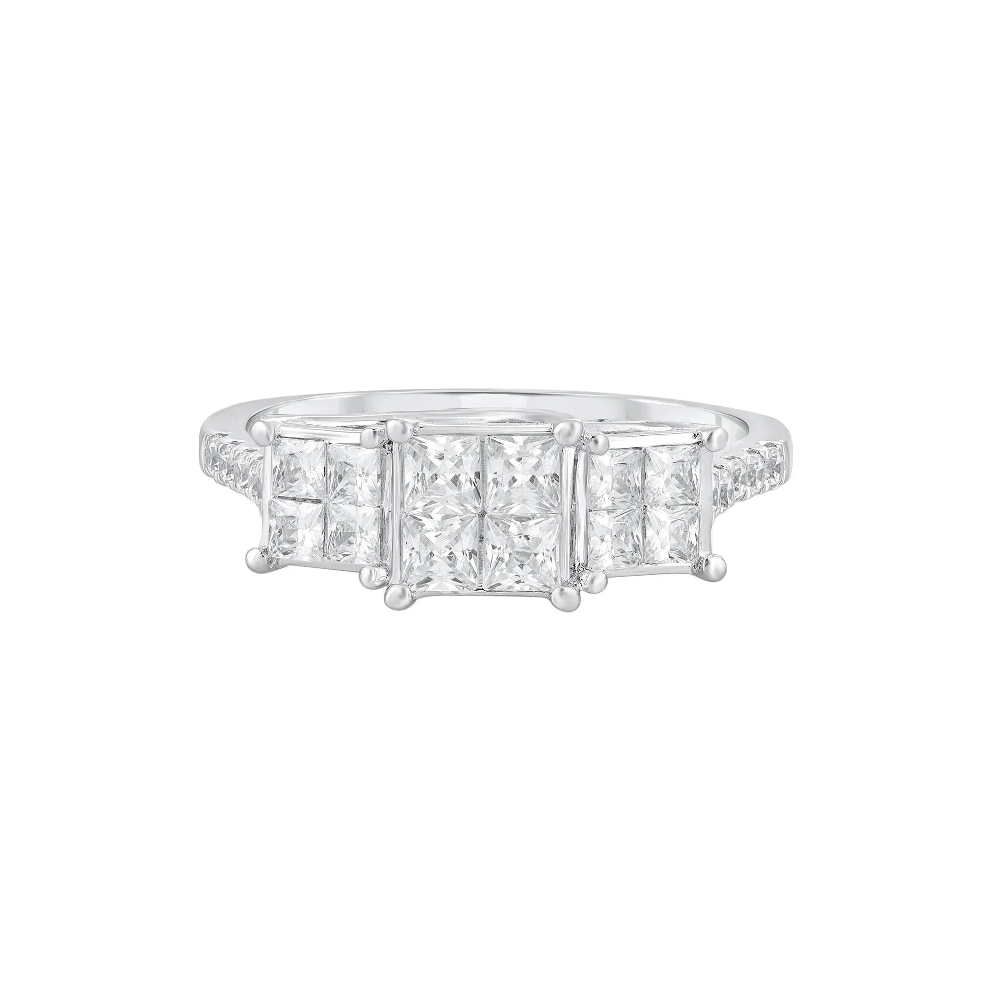 1 CT. Tw. Diamond Princess-Cut Composite Ring 10K White Gold Round Brilliant Cut Size 7.5