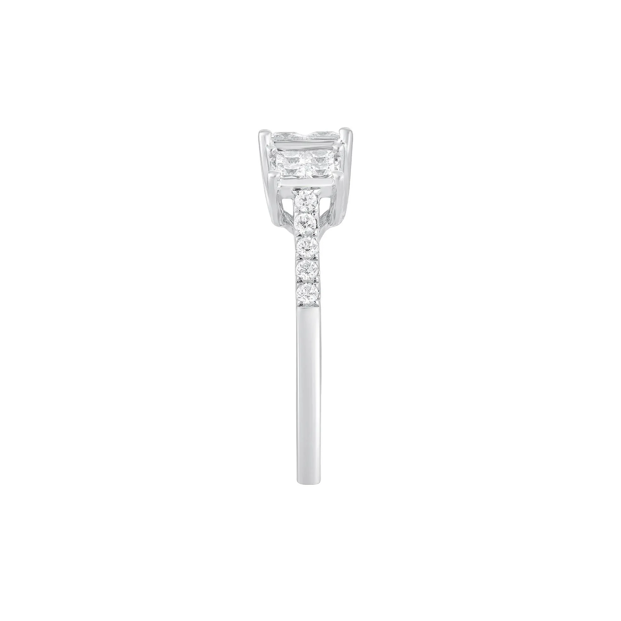 1 CT. Tw. Diamond Princess-Cut Composite Ring 10K White Gold Round Brilliant Cut Size 8 - Image 3