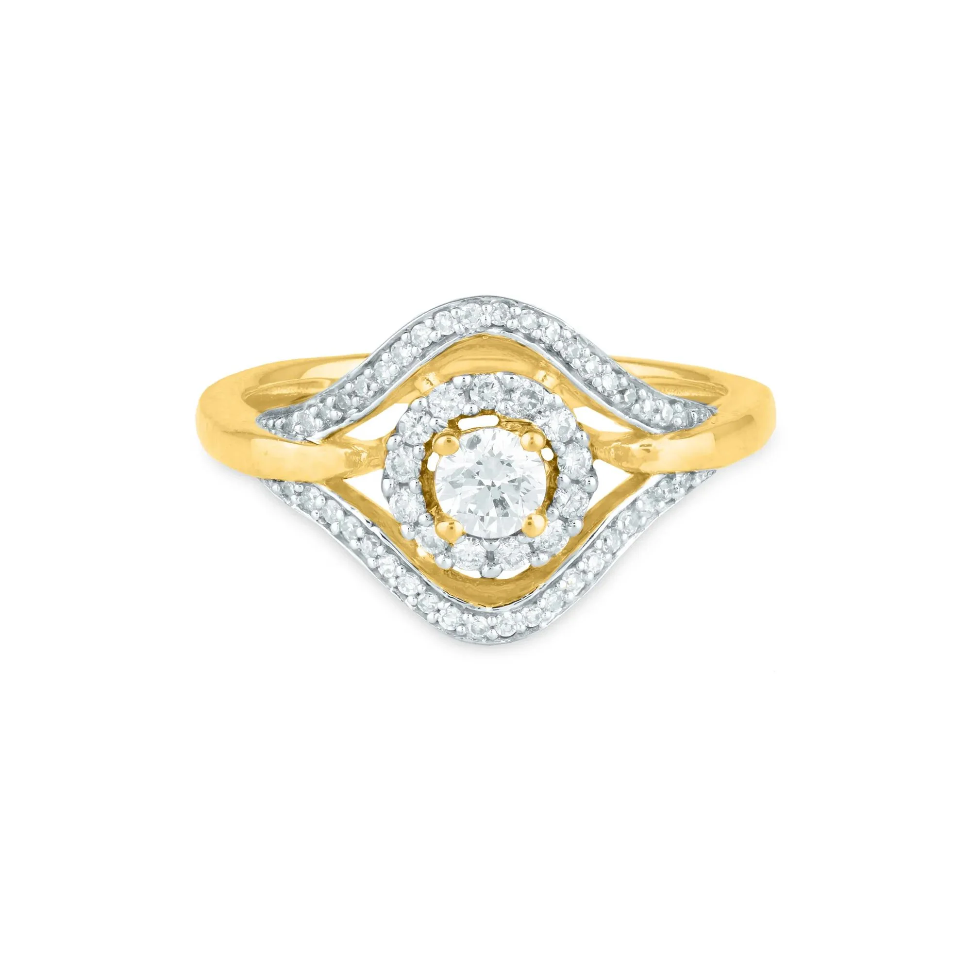 1/2 CT. Tw. Round Diamond Engagement Ring 10K Yellow Gold Round Brilliant Cut Size 8 1mm