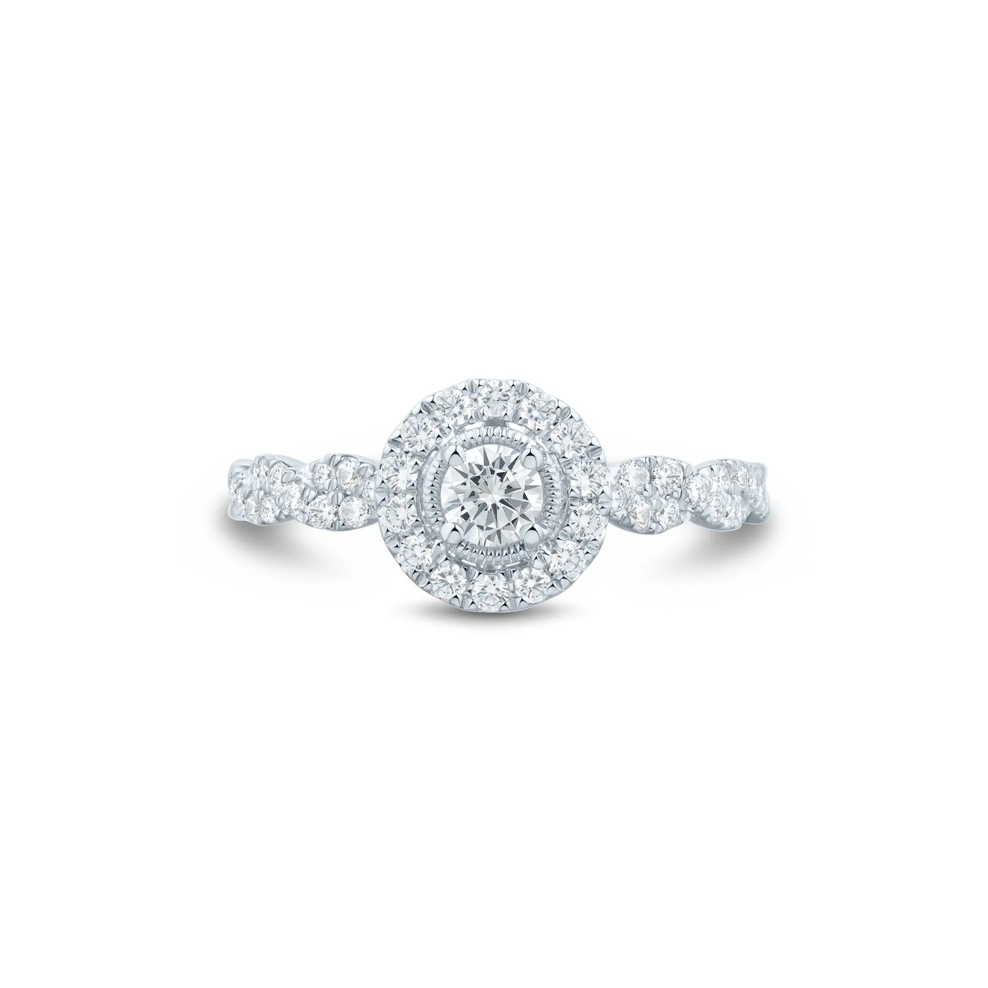 1/2 CT. Tw. Round Diamond Engagement Ring 10K White Gold Round Brilliant Cut Size 8 1mm