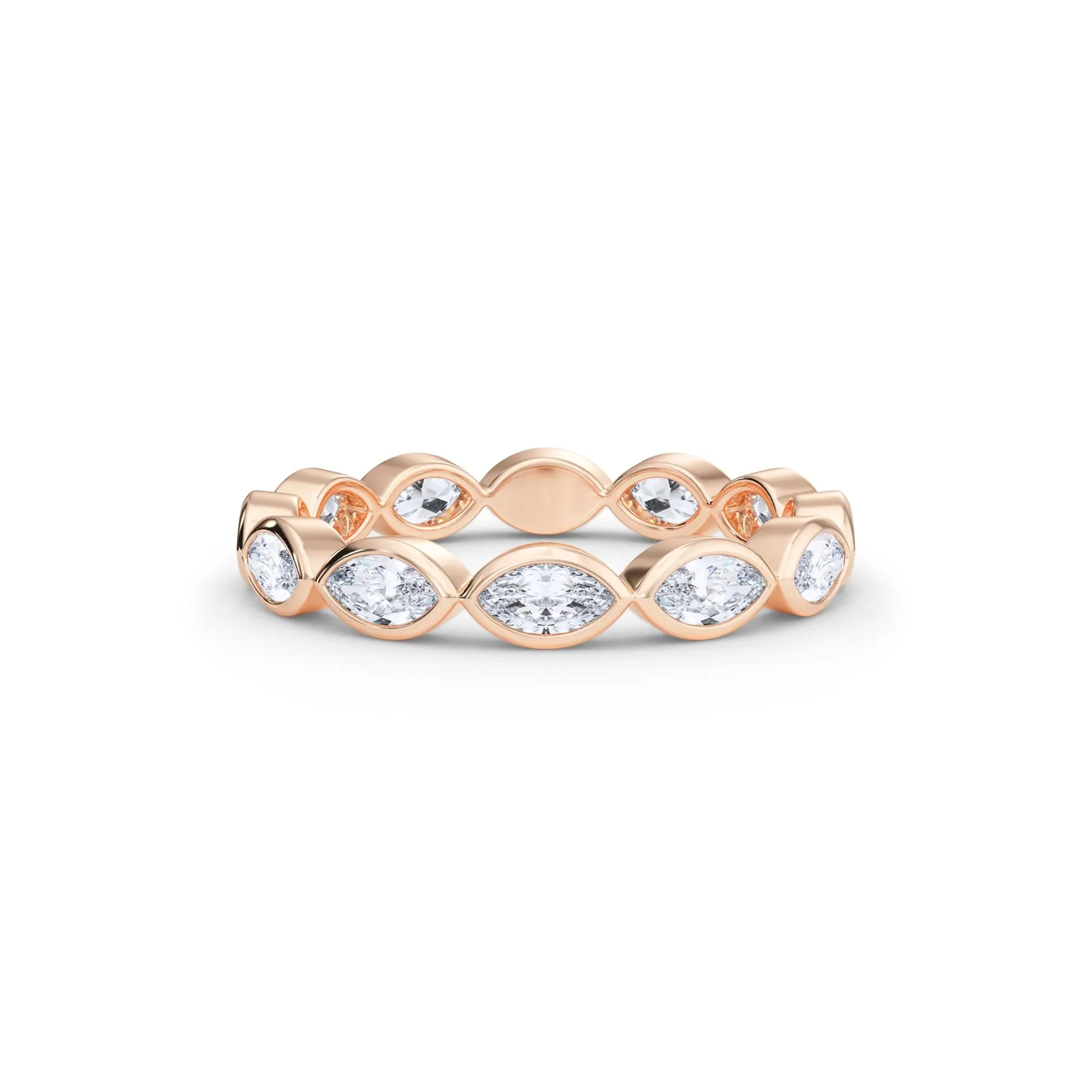 Lab Grown Diamond Bezel-Set Marquise True Eternity Band Ring 14K Rose Gold Size 5.5 3.5mm