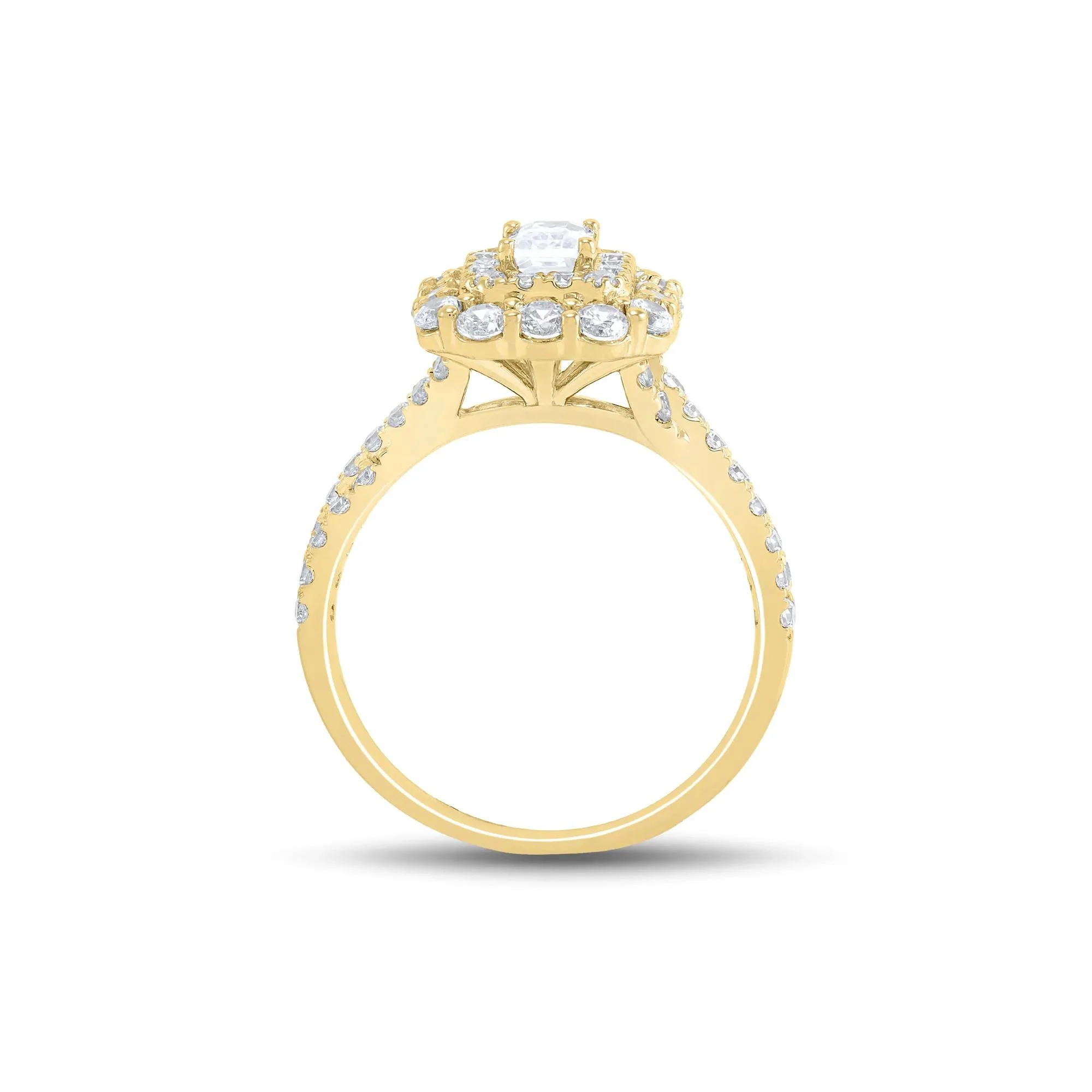 1/2 CT. Tw. Emerald-Cut Diamond Halo Engagement Ring 14K Yellow Gold Round Brilliant Cut Size 6 1mm - Image 2