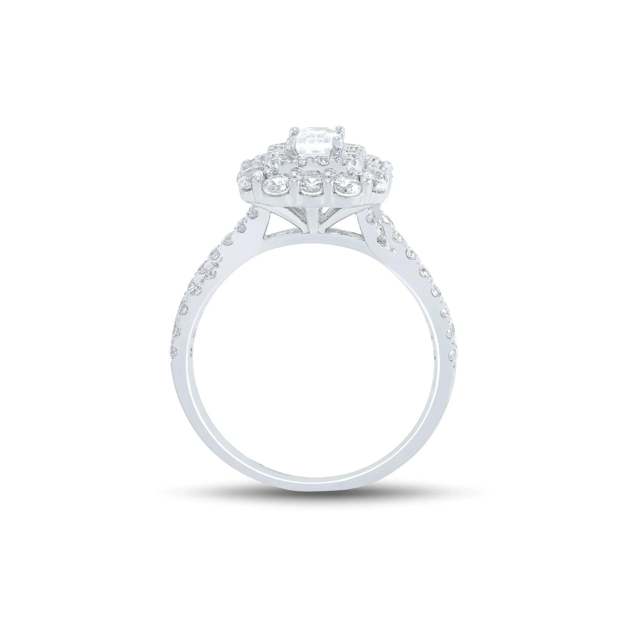 1/2 CT. Tw. Emerald-Cut Diamond Halo Engagement Ring 14K White Gold Round Brilliant Cut Size 8.5 1mm - Image 2