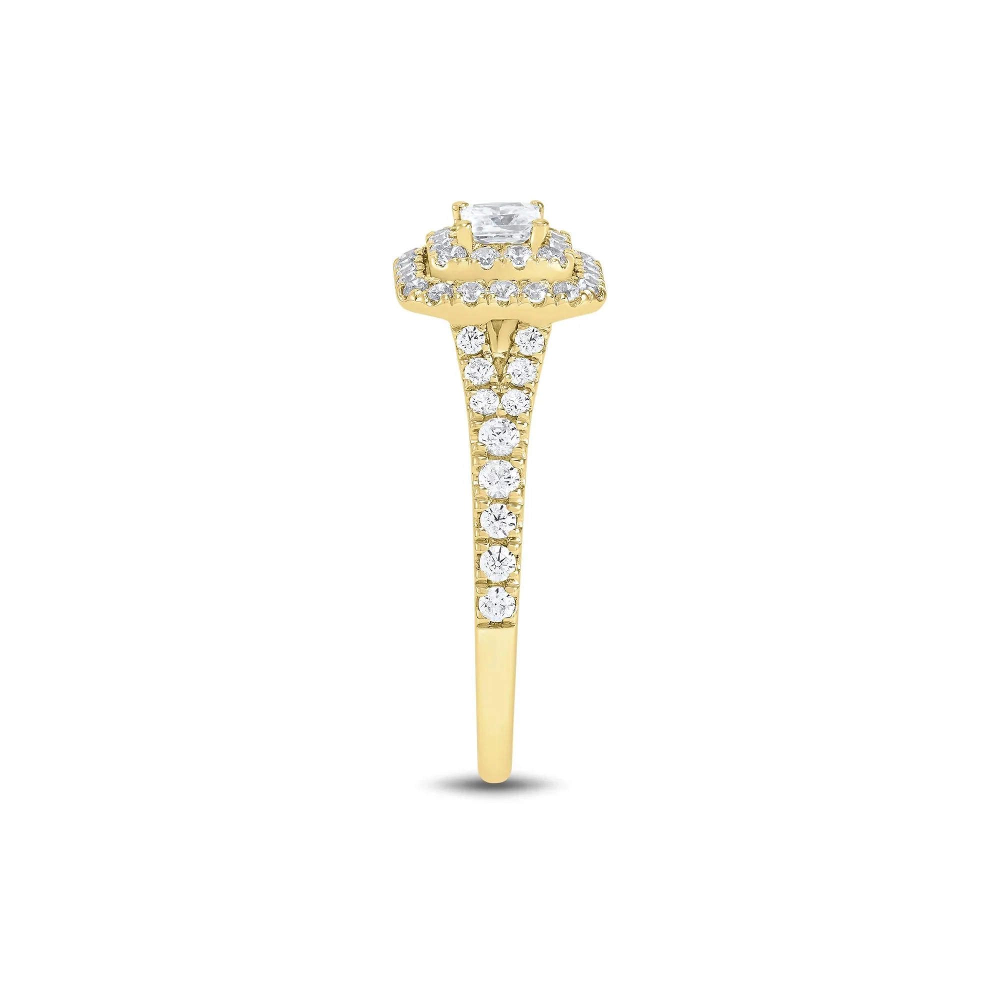 3/4 CT. Tw. Princess-Cut Double Halo Engagement Ring 14K Yellow Gold Round Brilliant Cut Size 7 1mm - Image 3