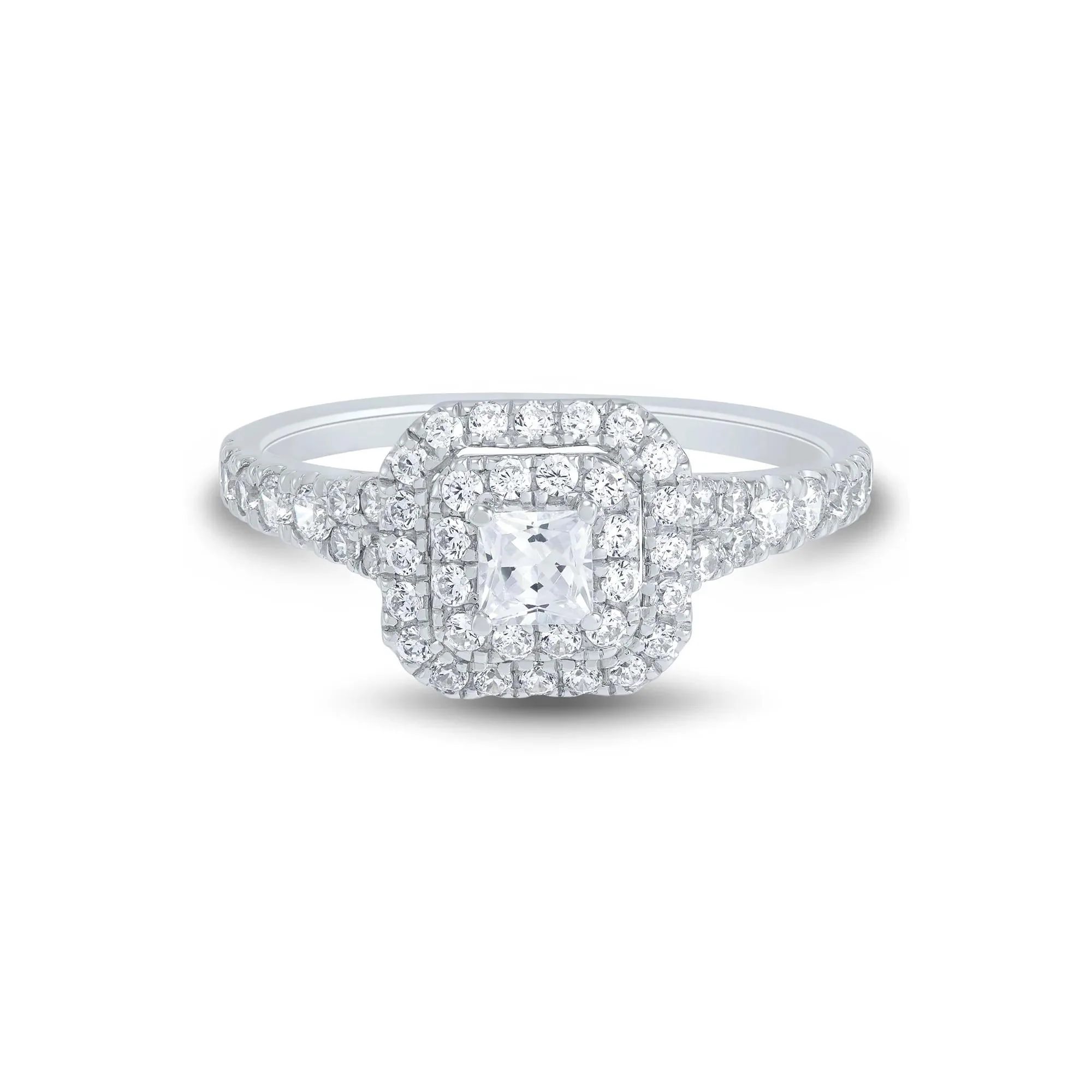 3/4 CT. Tw. Princess-Cut Double Halo Engagement Ring 14K White Gold Round Brilliant Cut Size 7.5 1mm